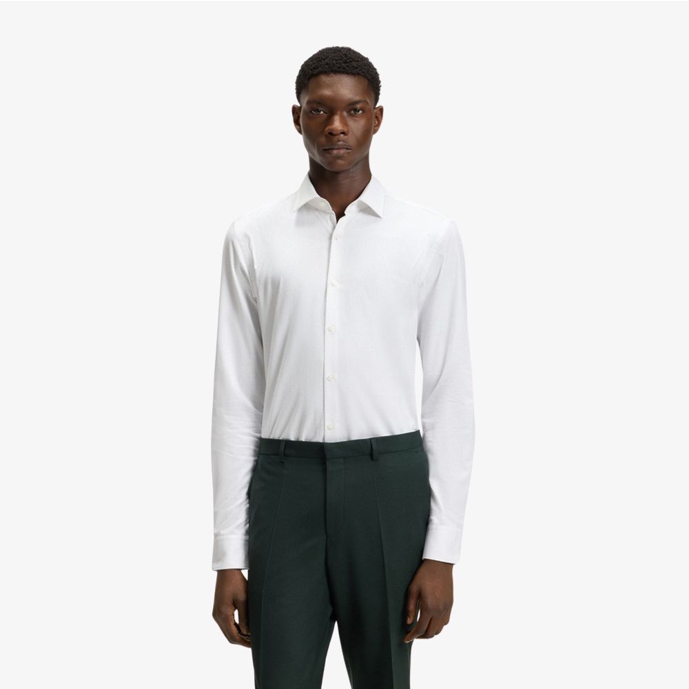 HUGO - Áo sơ mi nam dáng slim fit vải cotton herringbone