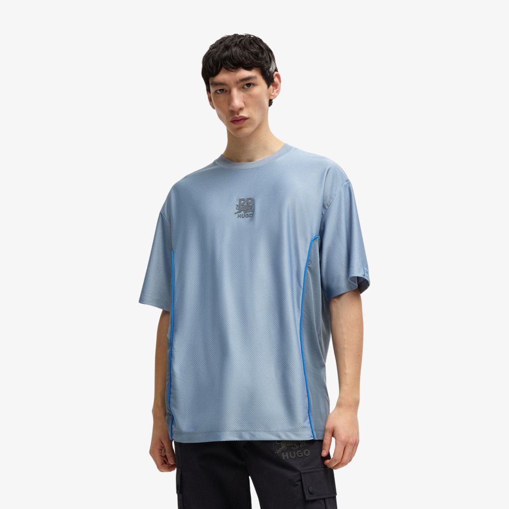 HUGO - Áo thun oversized vải structured-jersey HUGO x RB in viền tương phản