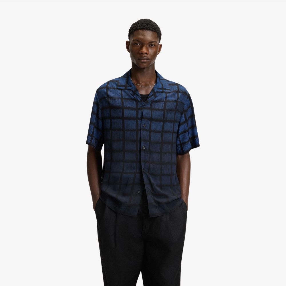 HUGO - Áo sơ mi dáng oversized poplin họa tiết vuông