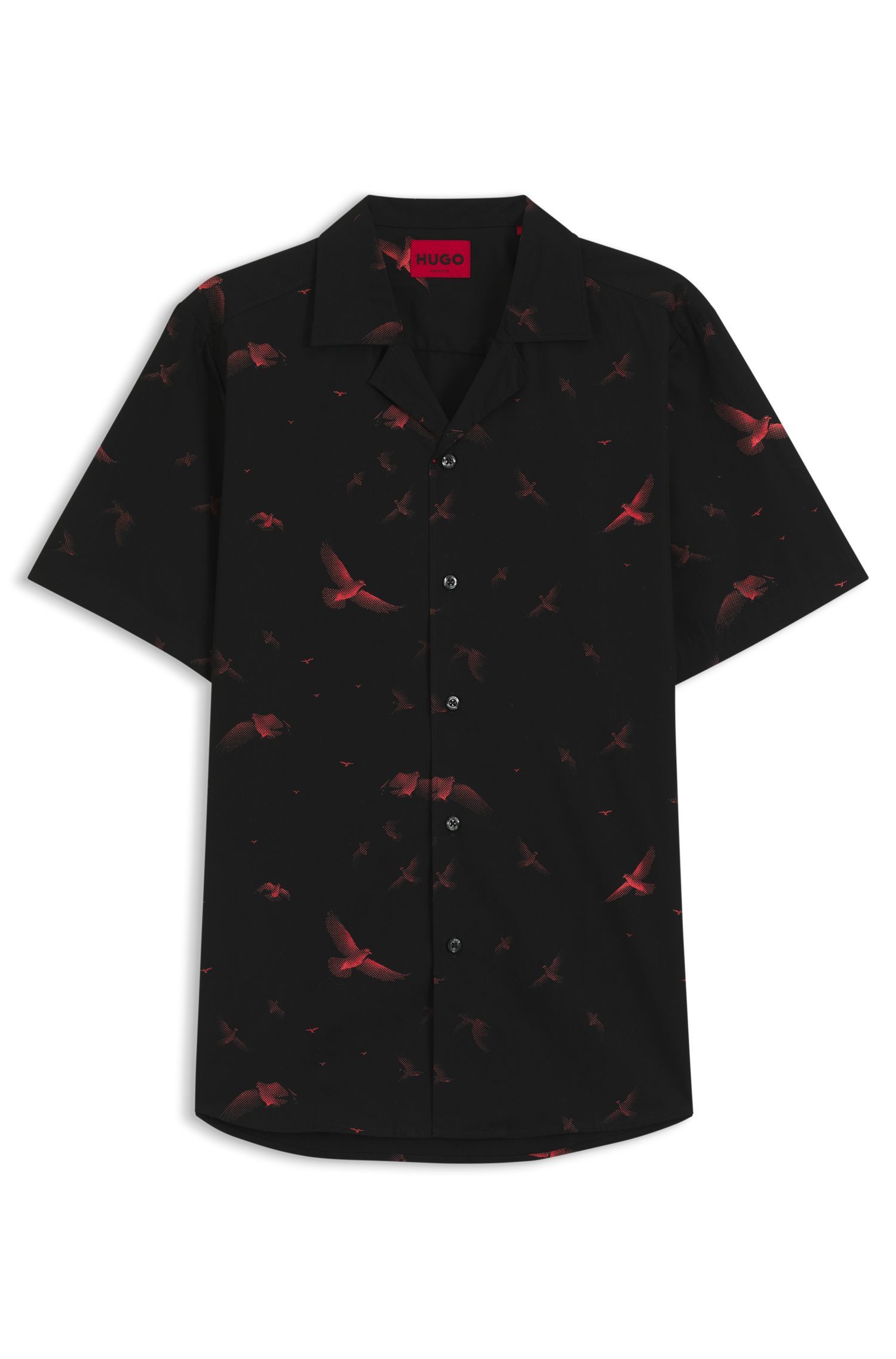 HUGO - Áo sơ mi dáng relaxed vải cotton poplin in họa tiết