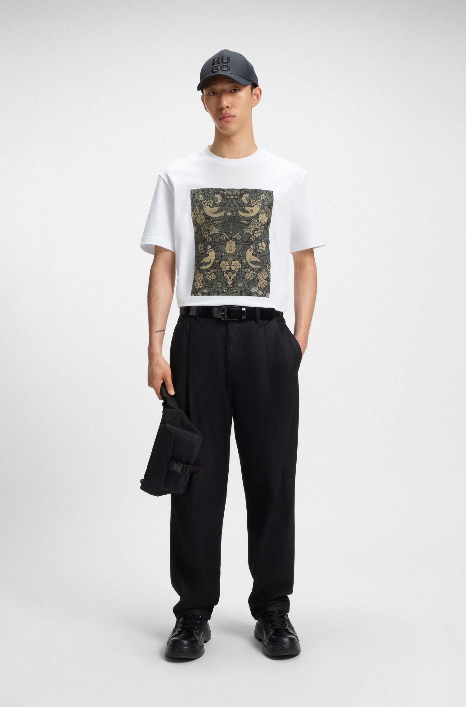 HUGO - Áo thun nam cotton-jersey in họa tiết