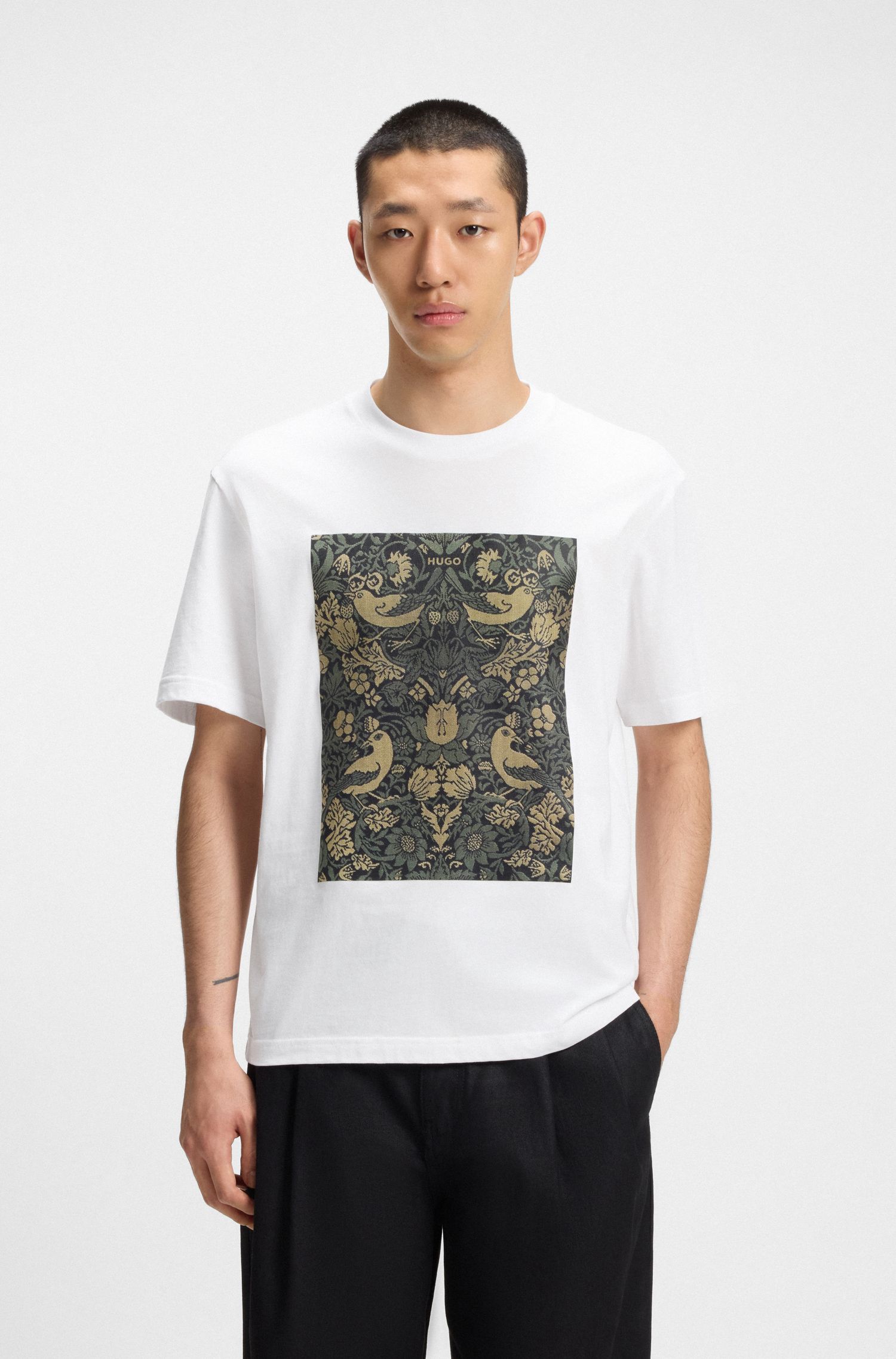 HUGO - Áo thun nam cotton-jersey in họa tiết