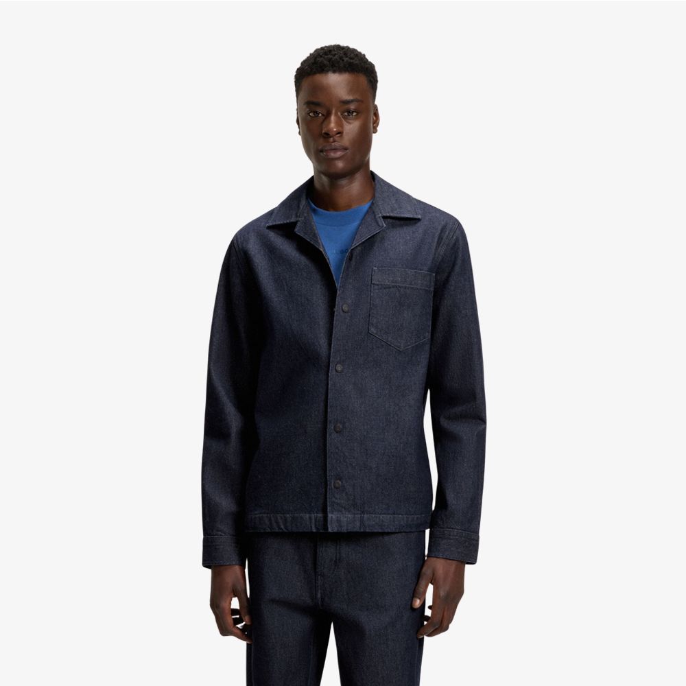 HUGO - Áo khoác dáng oversized vải denim cứng Nhật Bản