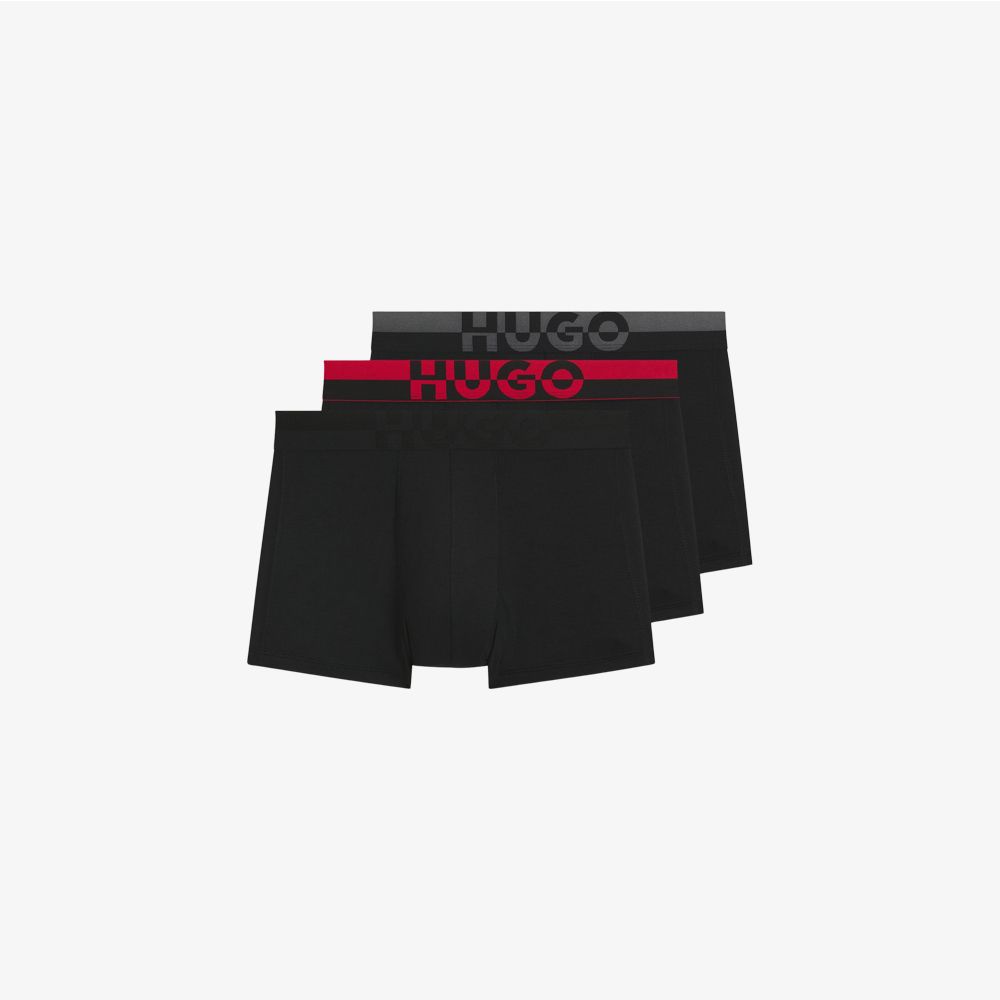 HUGO - Set 3 quần lót dáng trunks cạp quần có logo cắt đôi