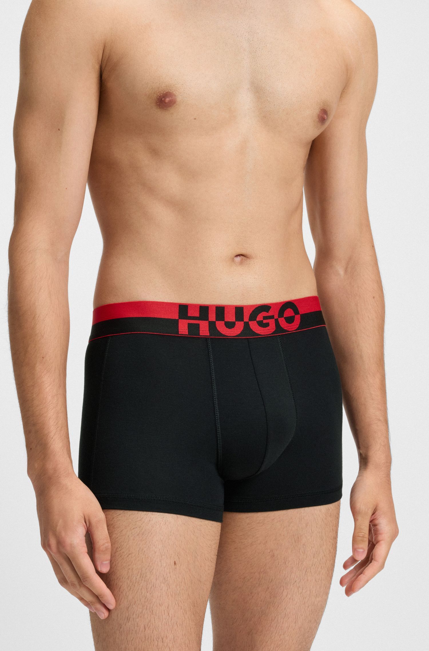 HUGO - Set 3 quần lót dáng trunks cạp quần có logo cắt đôi