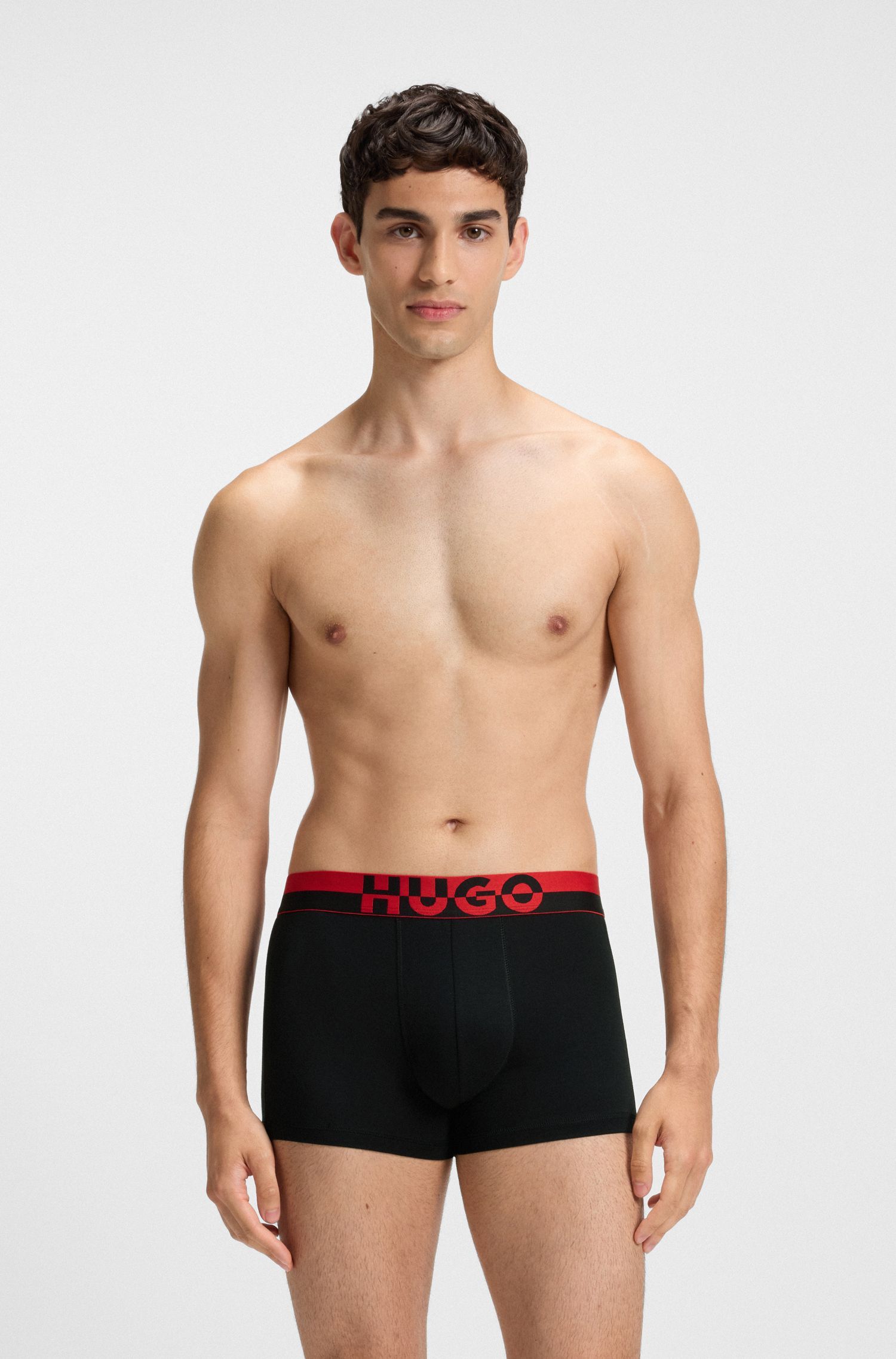 HUGO - Set 3 quần lót dáng trunks cạp quần có logo cắt đôi