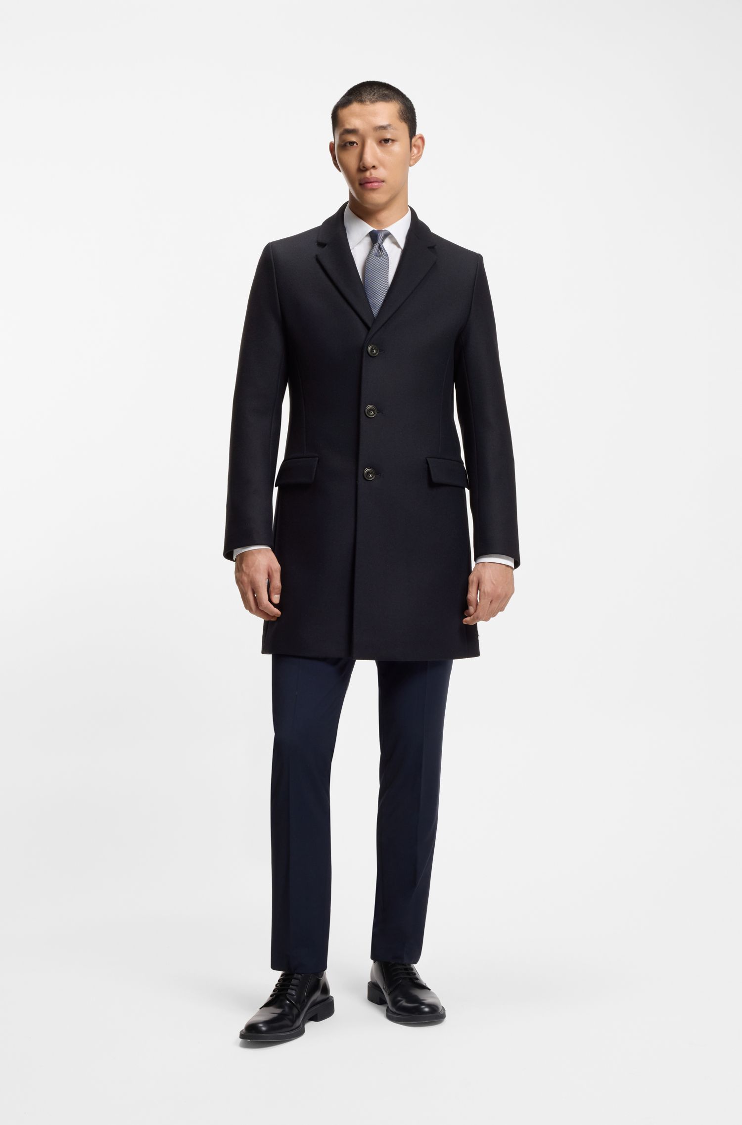 Áo măng tô dáng slim-fit vải len pha cashmere