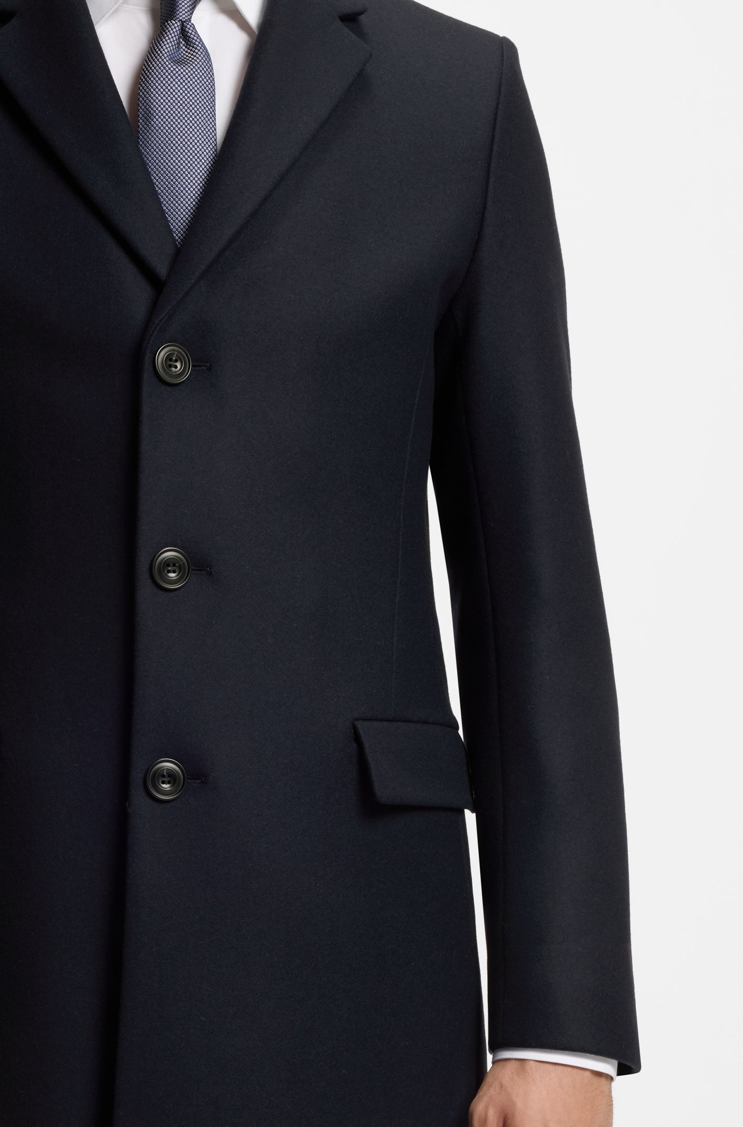 Áo măng tô dáng slim-fit vải len pha cashmere