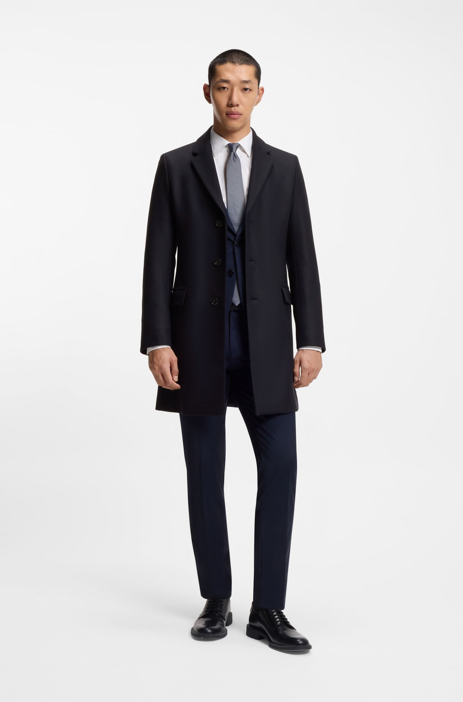 Áo măng tô dáng slim-fit vải len pha cashmere