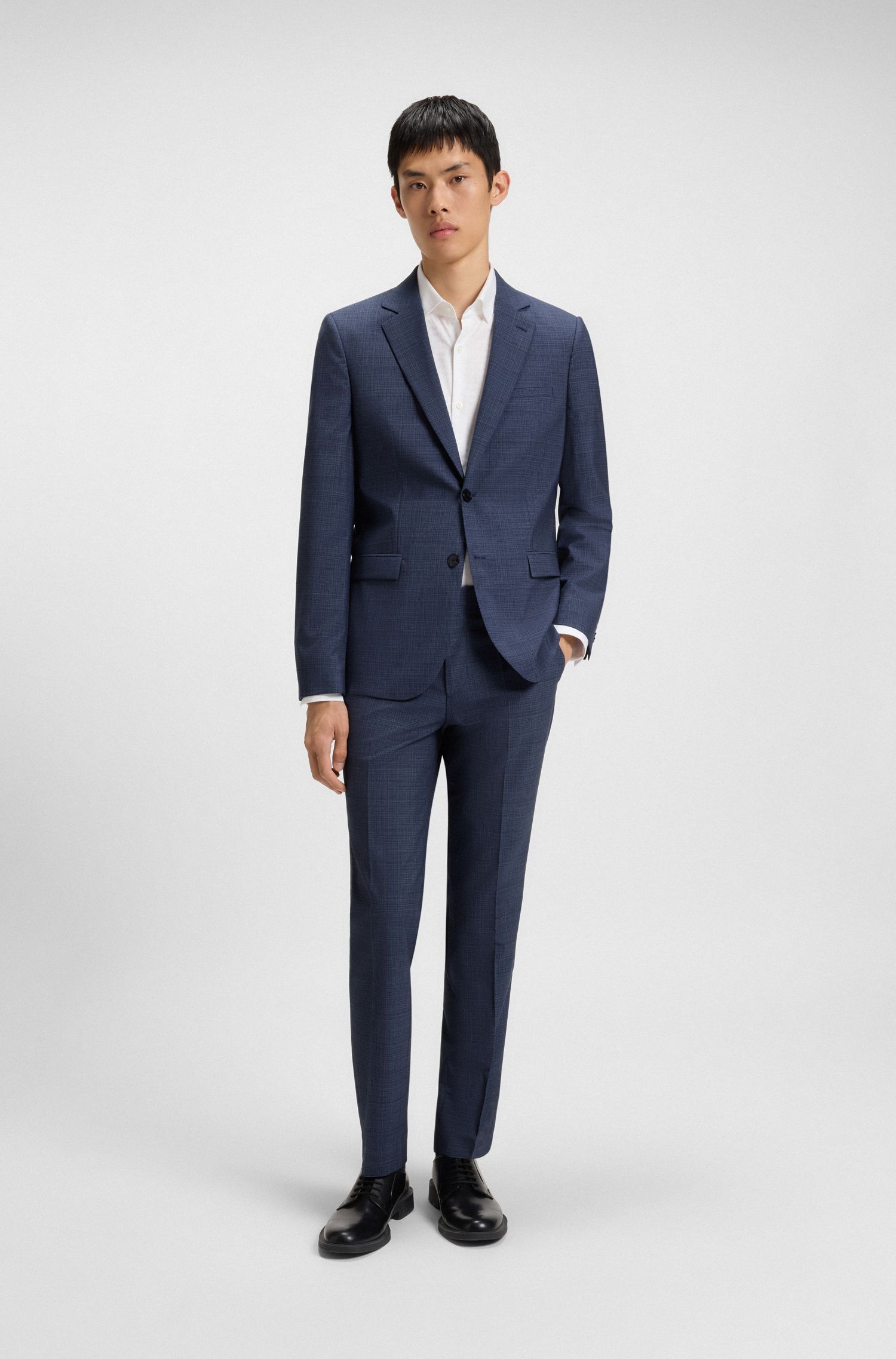 HUGO - Áo blazer dáng extra-slim-fit len nguyên chất mouliné