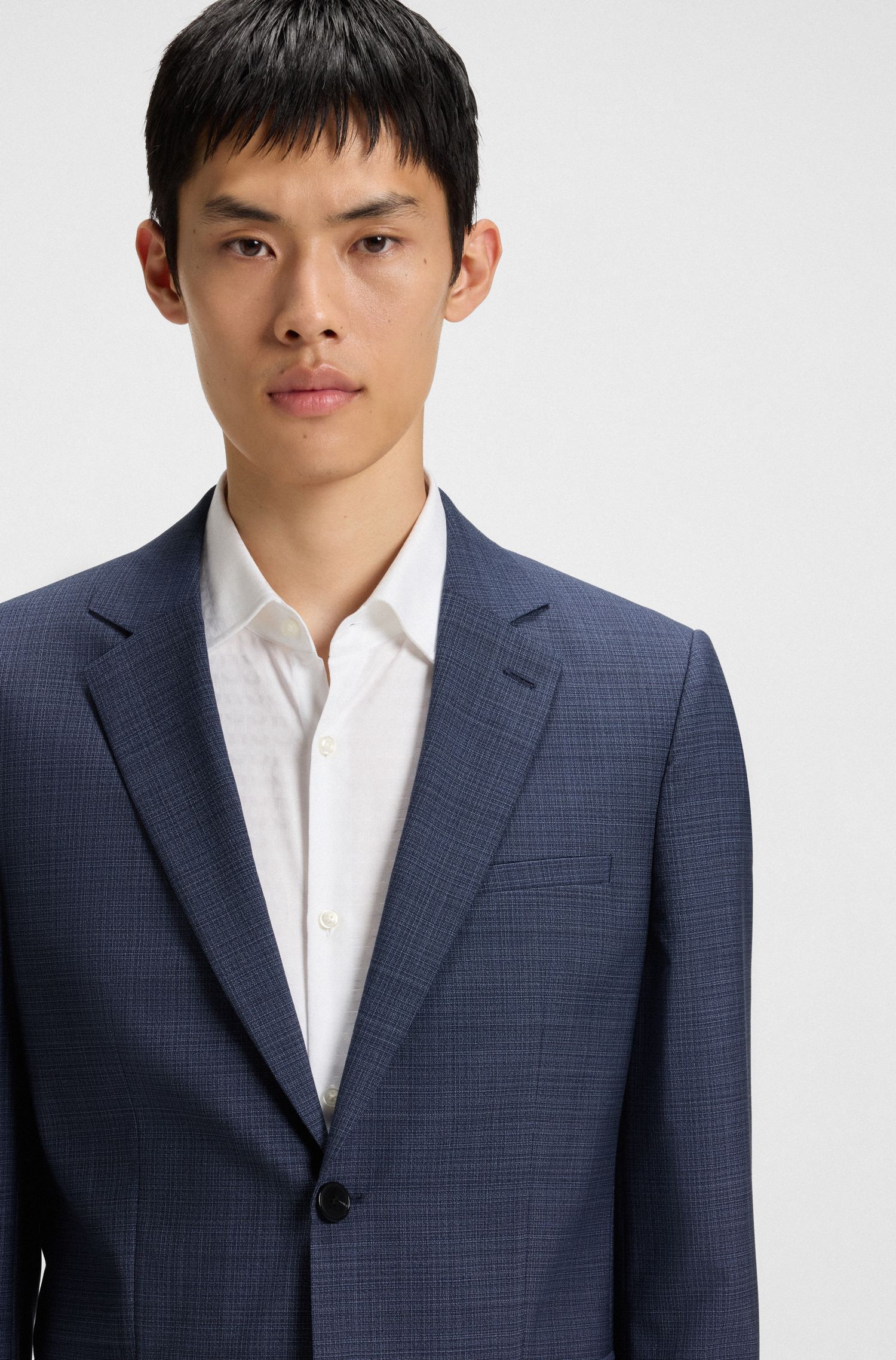HUGO - Áo blazer dáng extra-slim-fit len nguyên chất mouliné