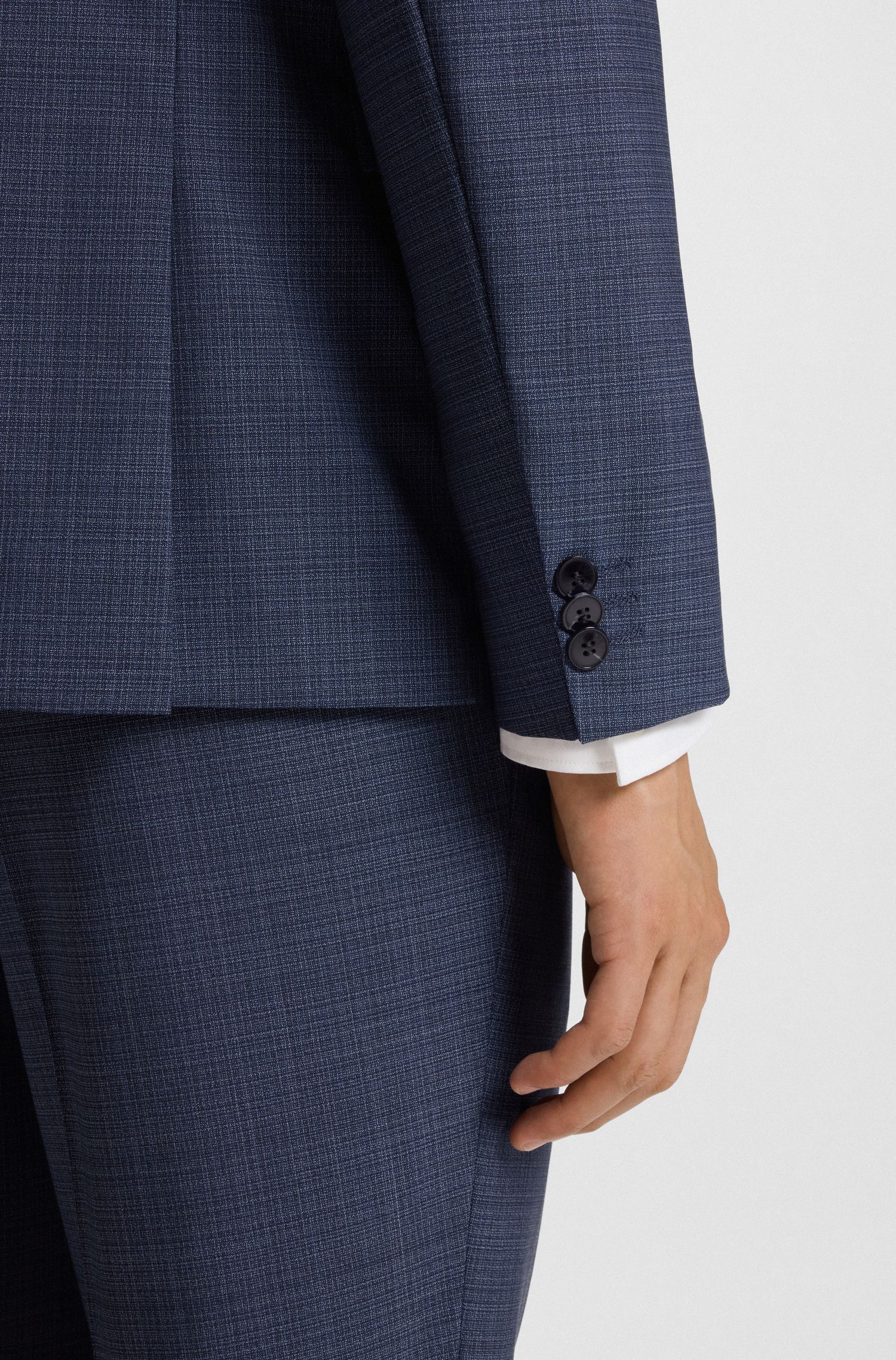 HUGO - Áo blazer dáng extra-slim-fit len nguyên chất mouliné