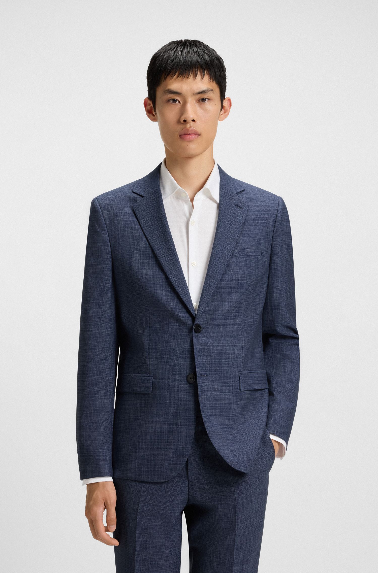 HUGO - Áo blazer dáng extra-slim-fit len nguyên chất mouliné