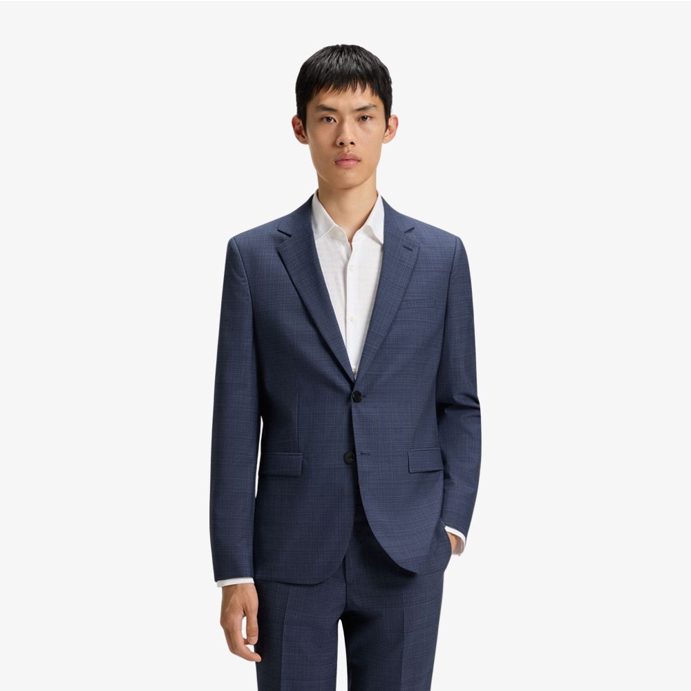 HUGO - Áo blazer dáng extra-slim-fit len nguyên chất mouliné
