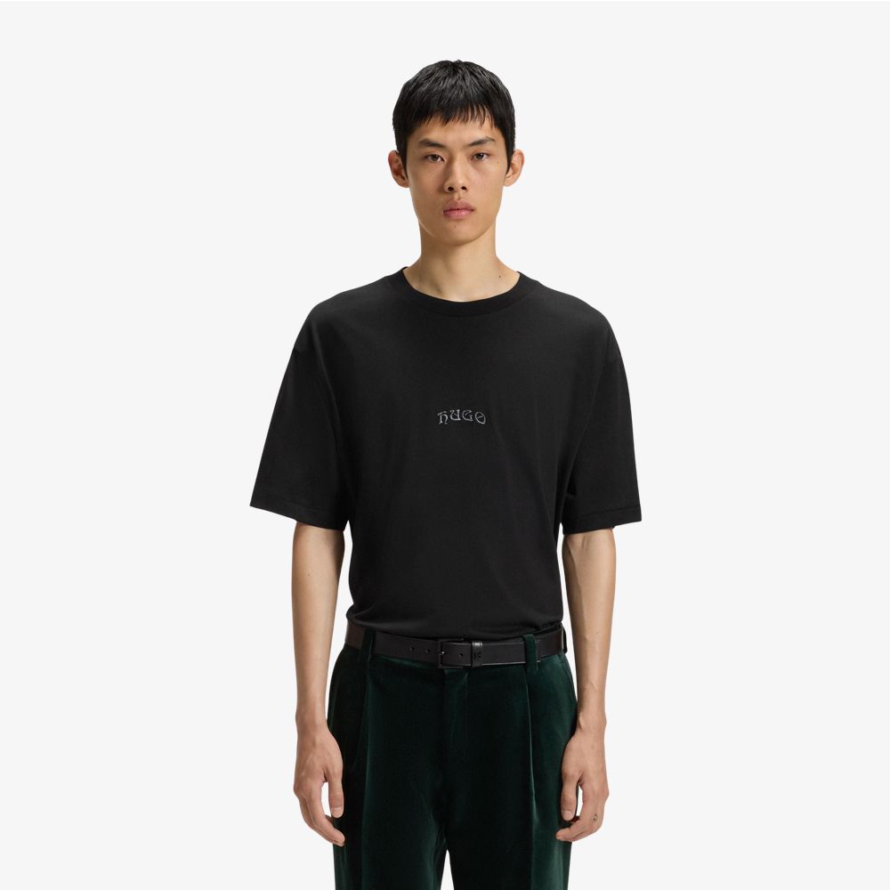 HUGO - Áo thun cotton jersey thêu logo