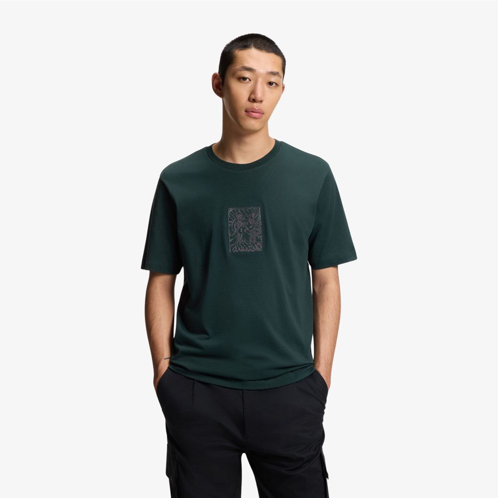 HUGO - Áo thun cotton-jersey kèm họa tiết thêu