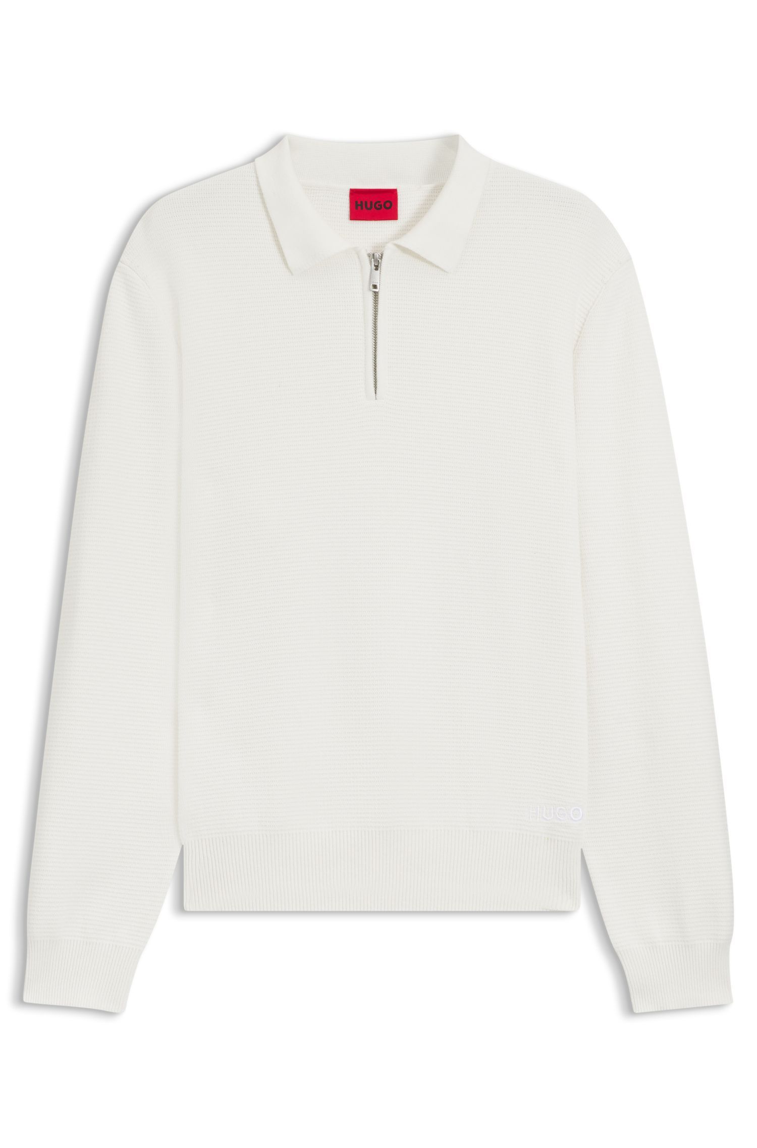 HUGO - Áo polo cổ kéo khóa vải interlock cotton