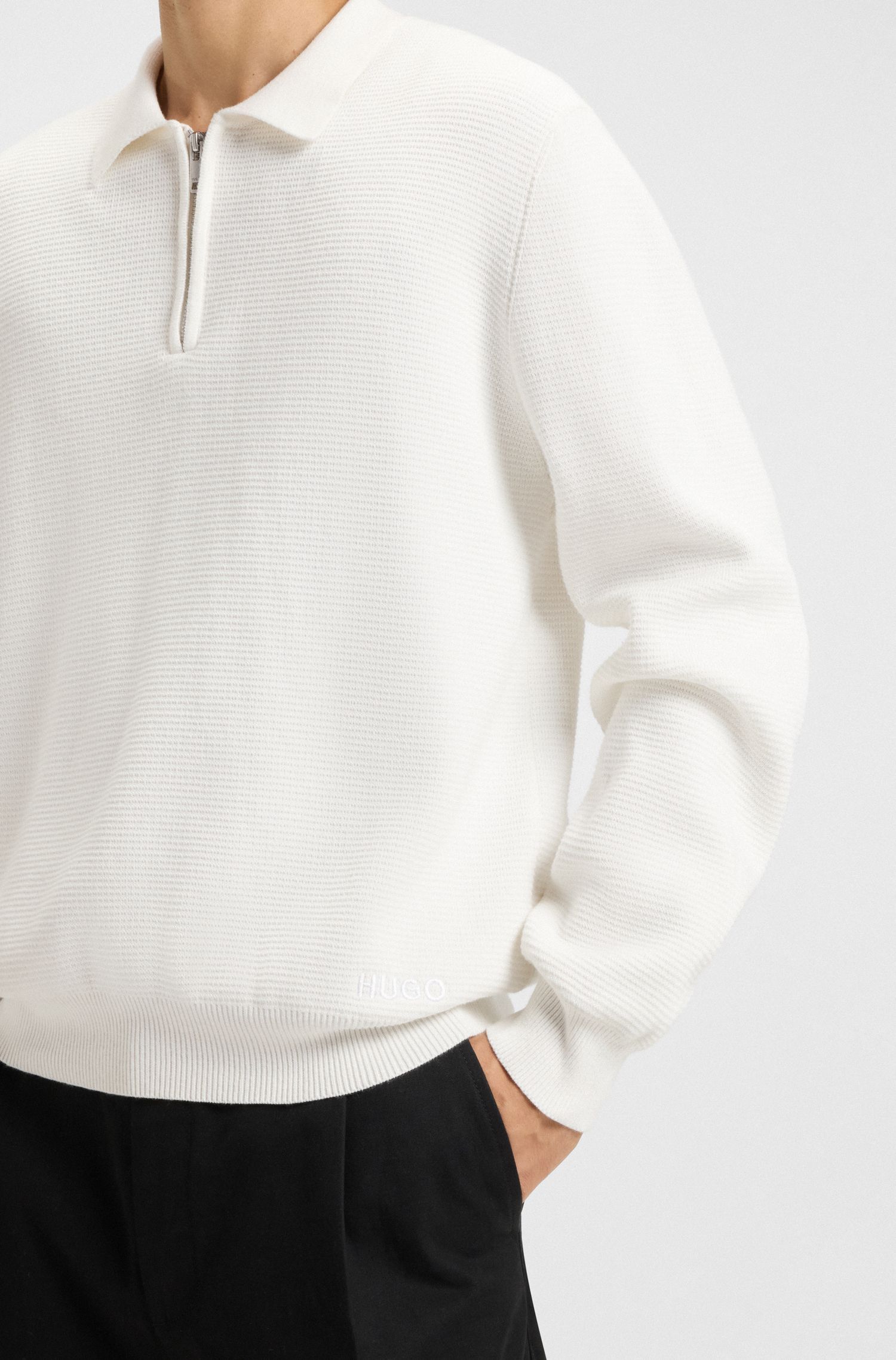 HUGO - Áo polo cổ kéo khóa vải interlock cotton