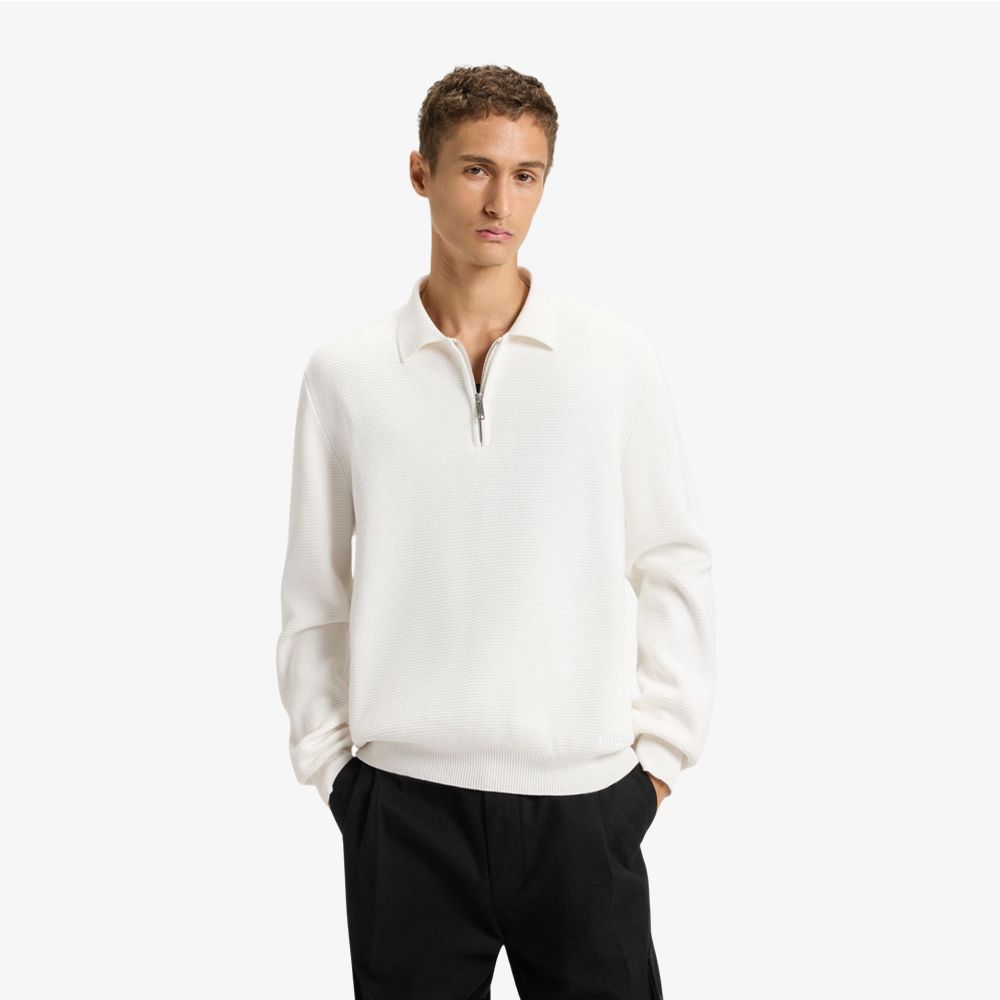 HUGO - Áo polo cổ kéo khóa vải interlock cotton