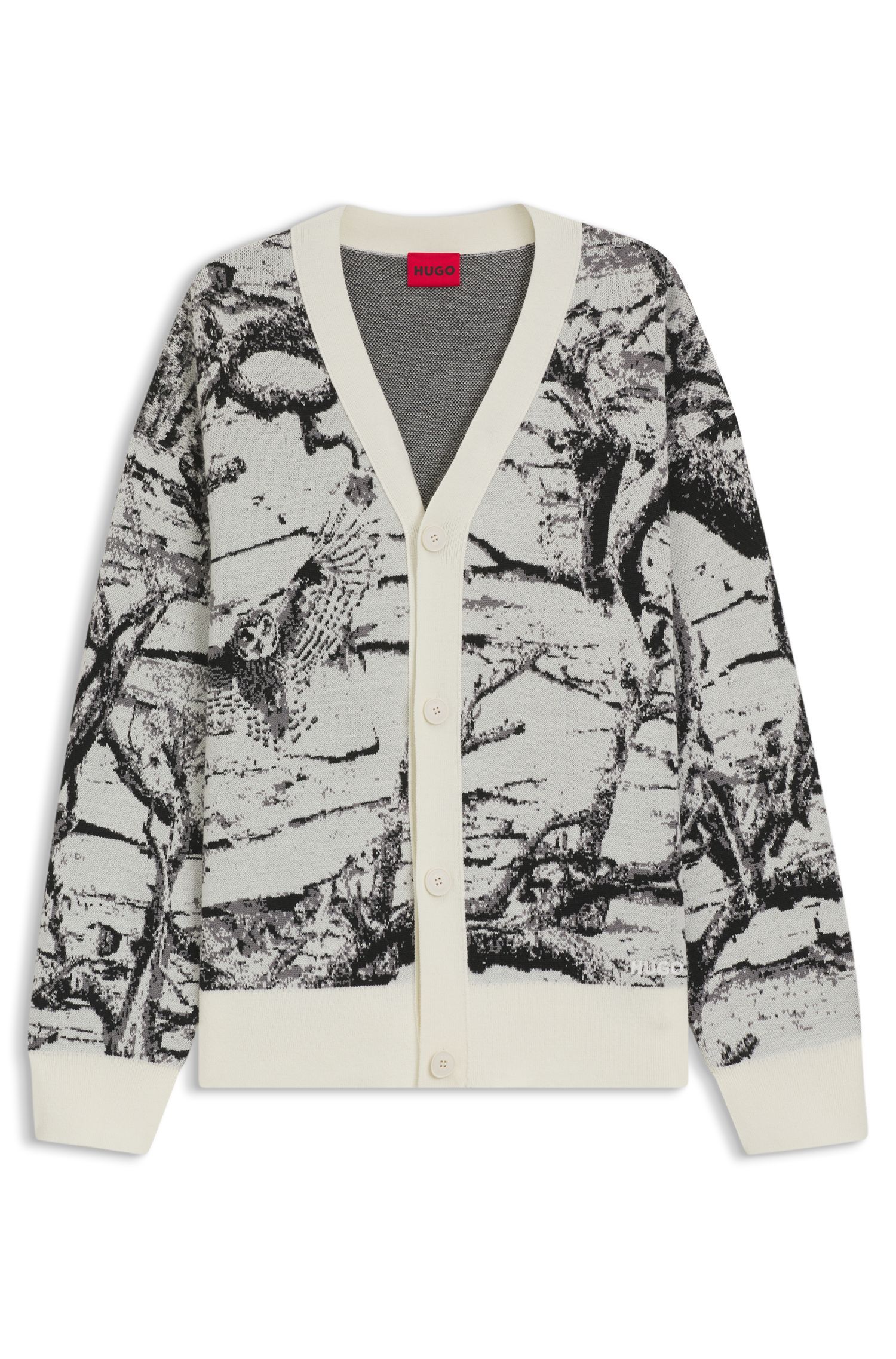 HUGO - Áo cardigan oversized họa tiết jacquard