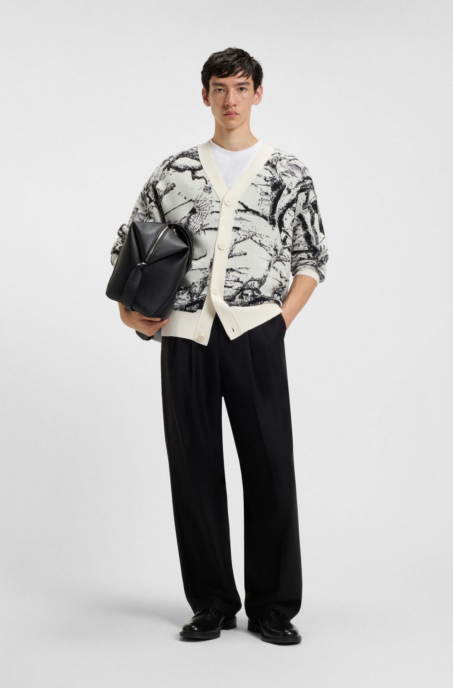 HUGO - Áo cardigan oversized họa tiết jacquard
