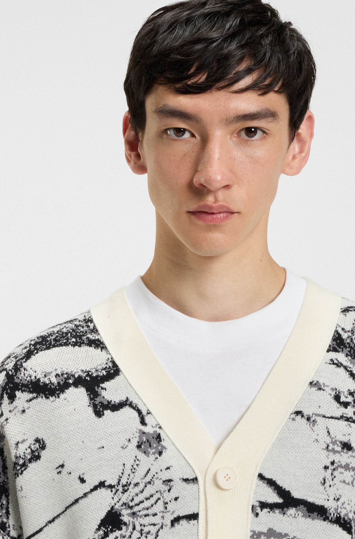 HUGO - Áo cardigan oversized họa tiết jacquard