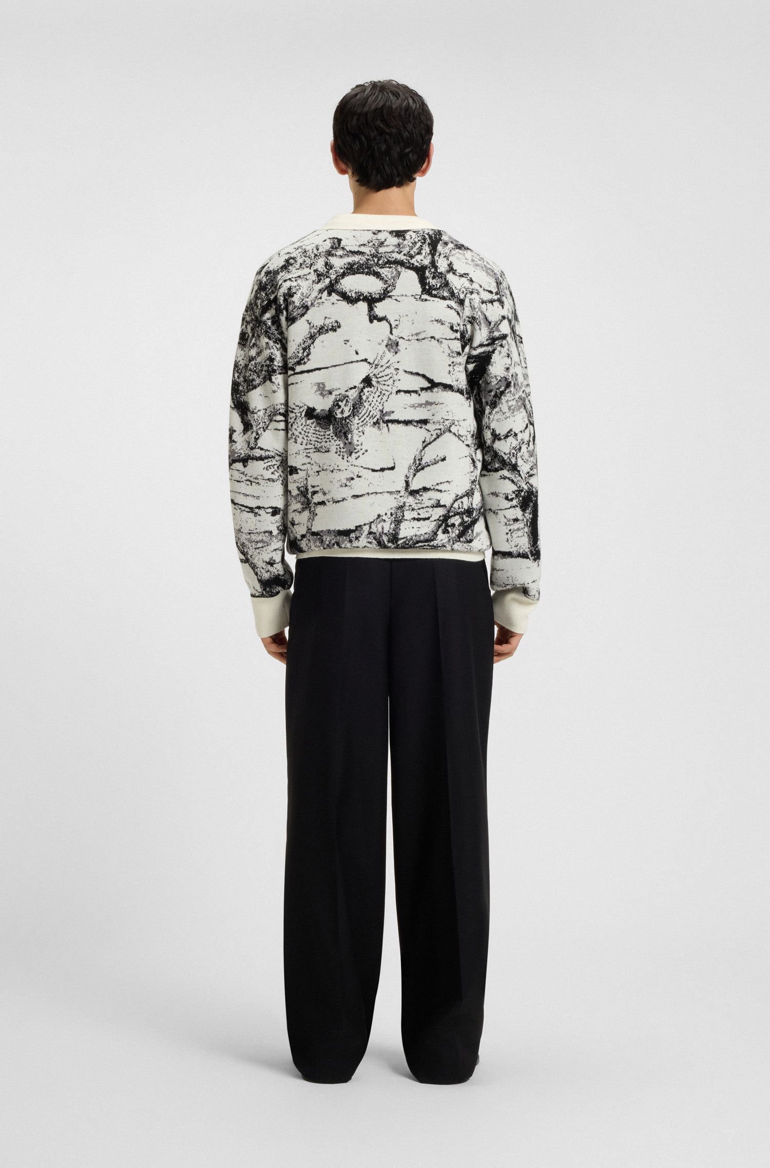 HUGO - Áo cardigan oversized họa tiết jacquard