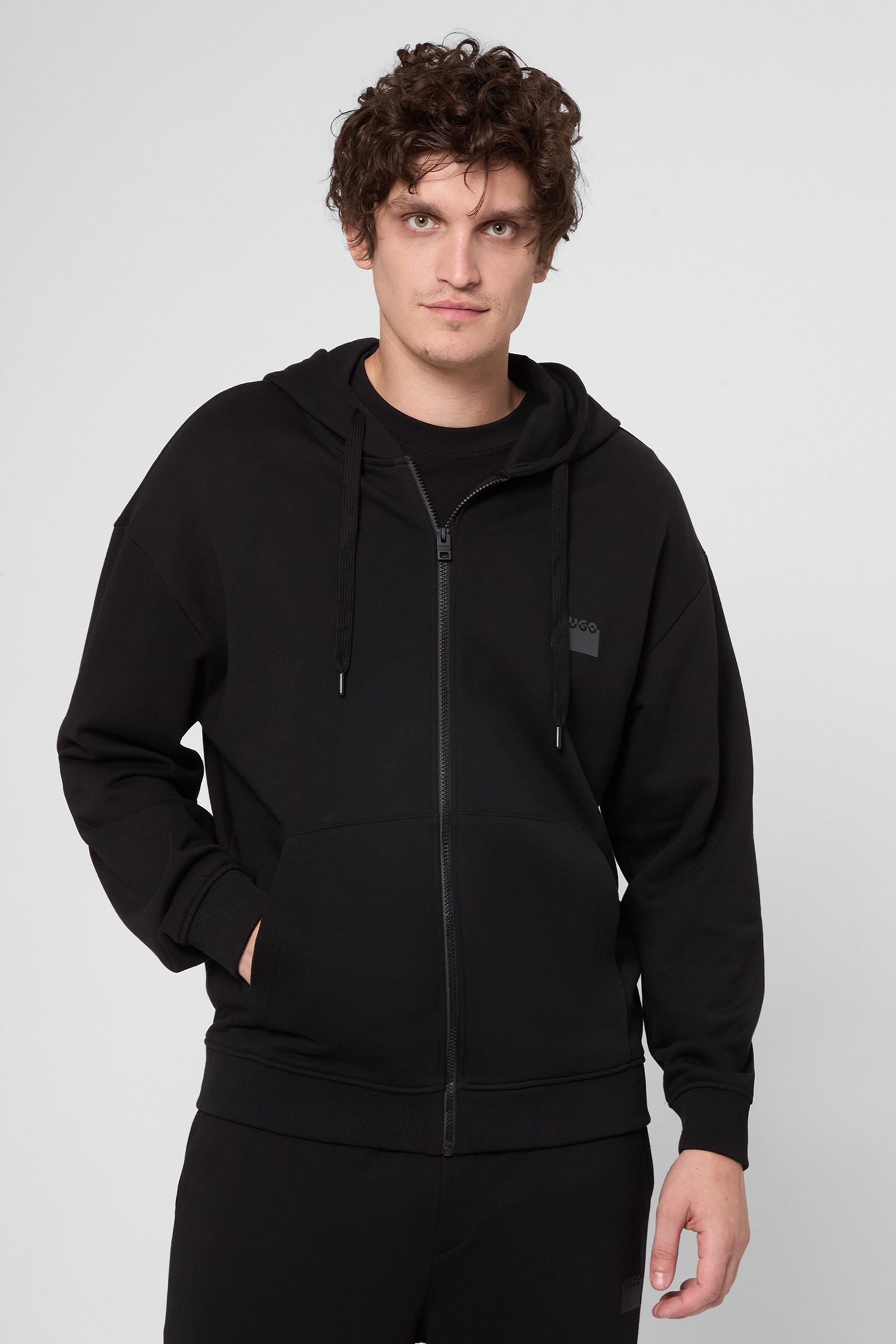 Áo hoodie kéo khóa in logo cắt đôi