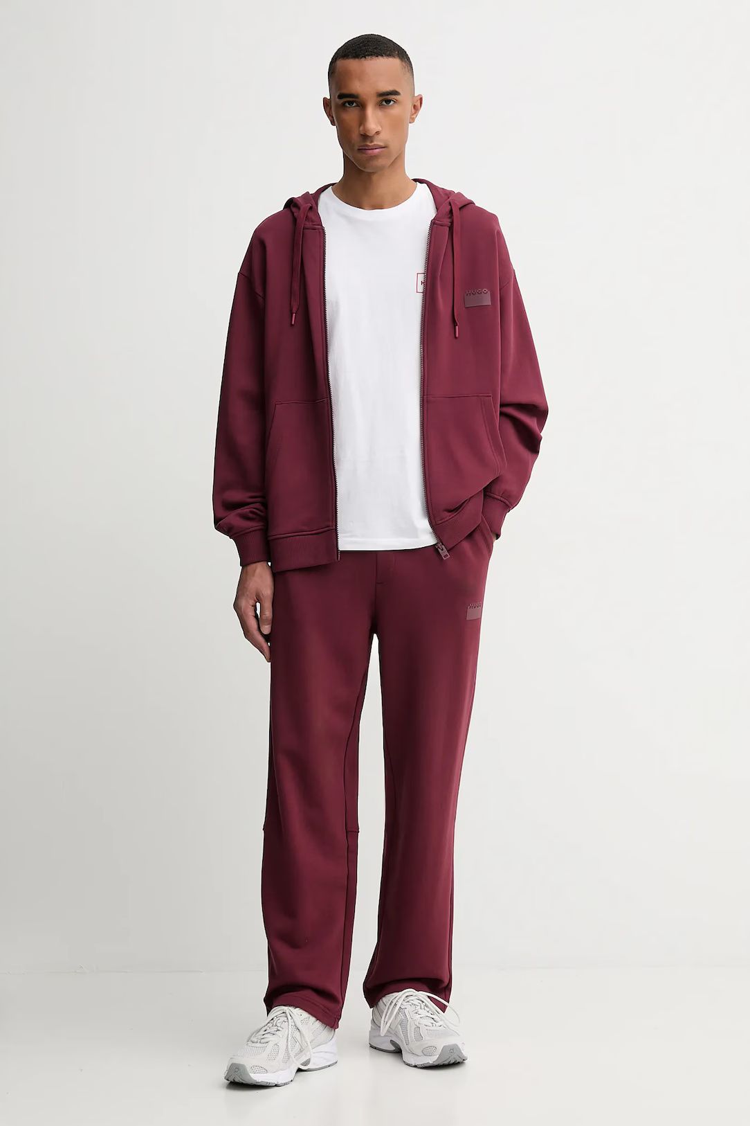 HUGO - Áo hoodie kéo khóa in logo cắt đôi