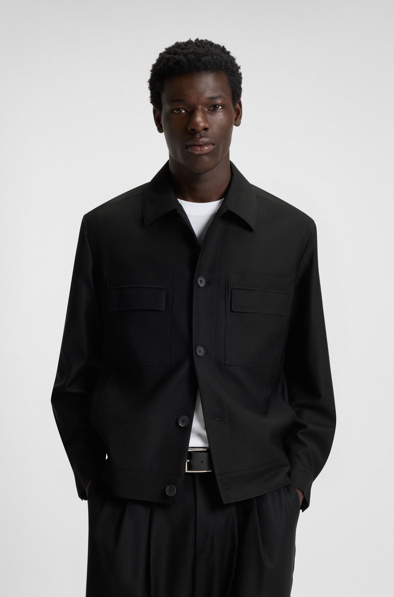 HUGO - Áo khoác dáng slim-fit vải twill len pha