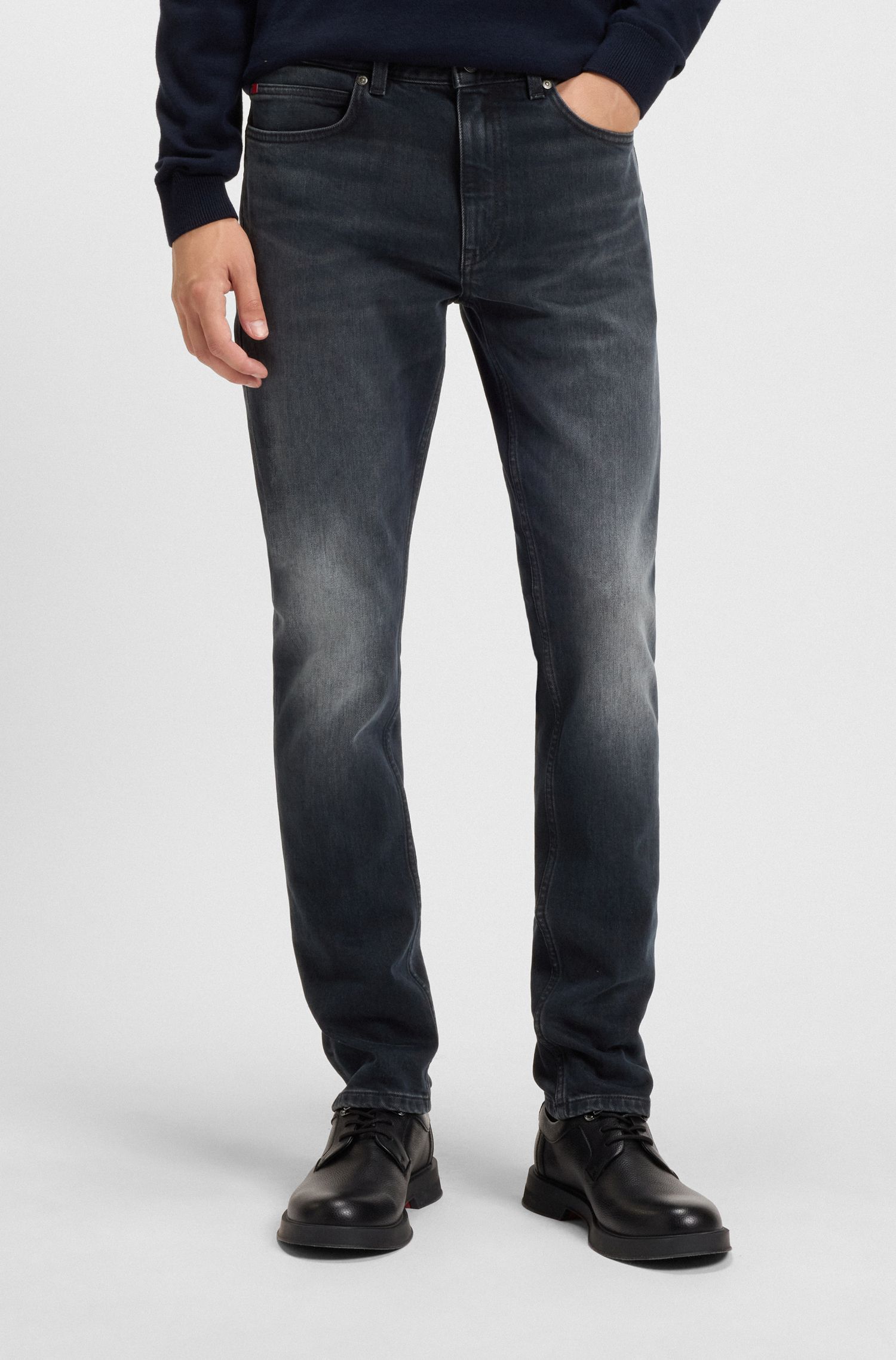 Quần jeans xanh khói dáng extra-slim-fit vải denim co giãn