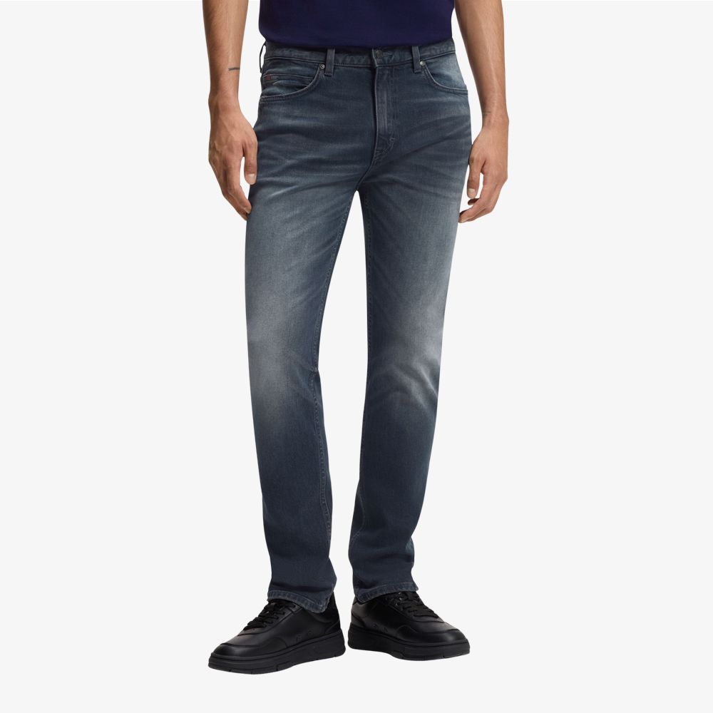 HUGO - Quần jeans xanh khói dáng slim-fit vải denim co giãn