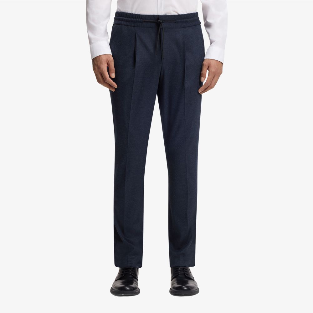 HUGO - Quần âu dáng slim-fit vải flannel melange co giãn