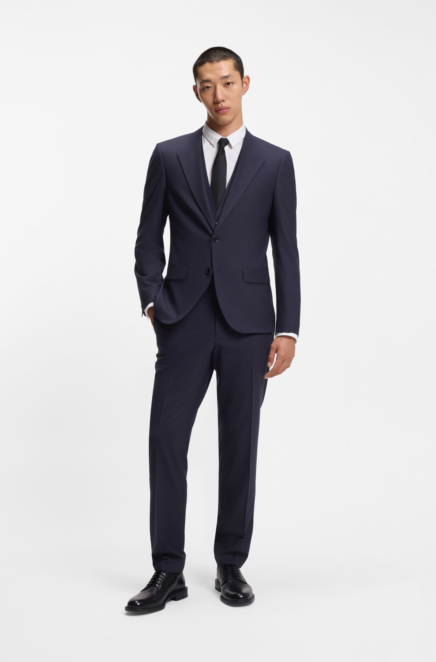 HUGO - Bộ vest ba mảnh slim fit chất liệu wool-blend poplin
