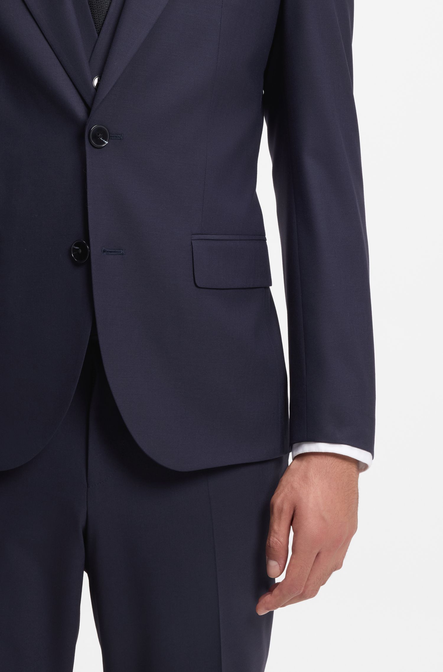 HUGO - Bộ vest ba mảnh slim fit chất liệu wool-blend poplin
