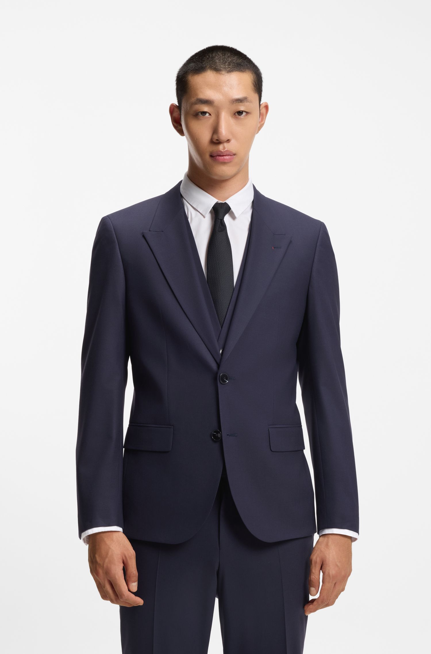 Bộ vest ba mảnh slim fit chất liệu wool-blend poplin