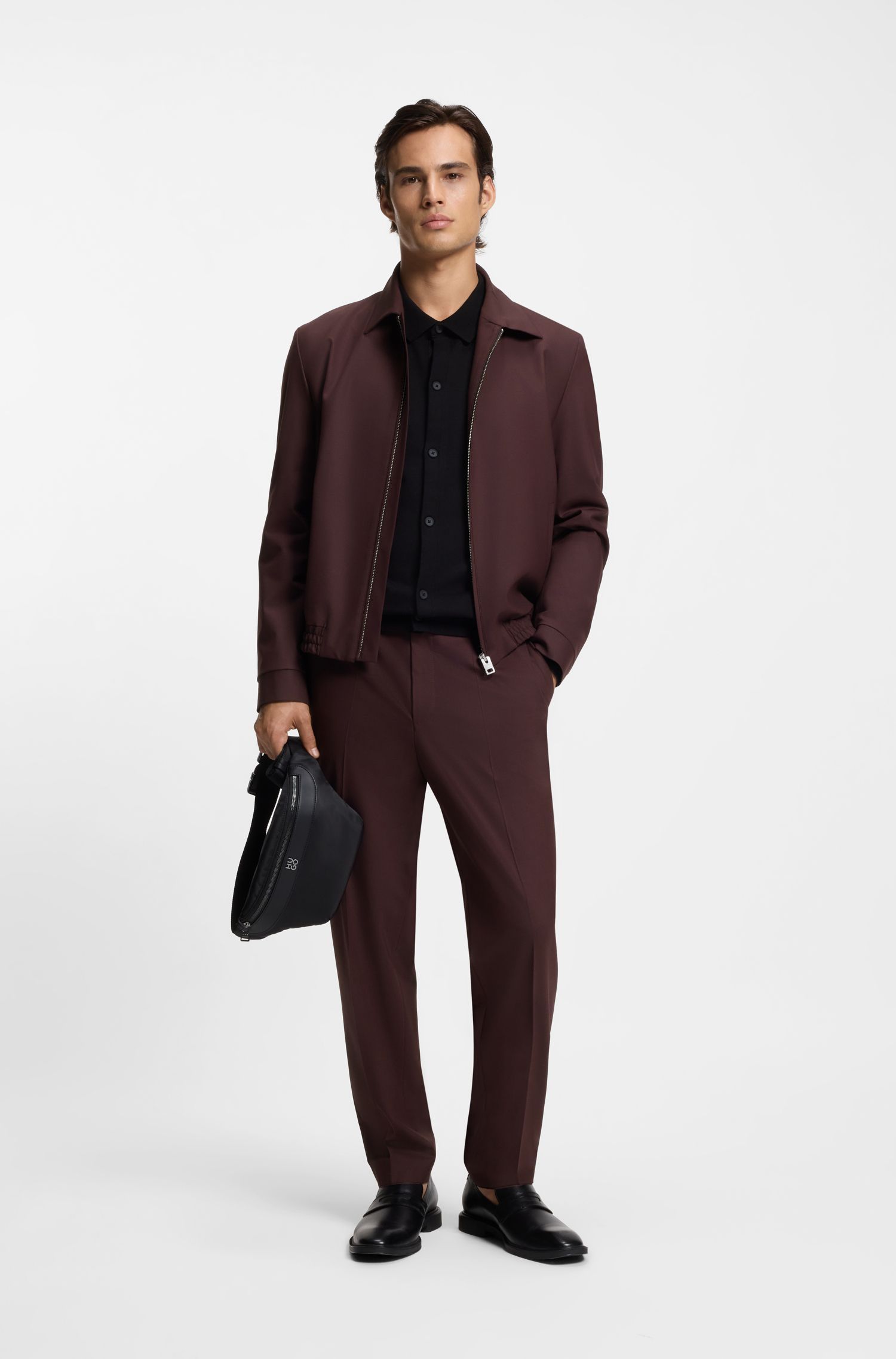 HUGO - Quần tây slim-fit làm từ vải poplin pha len