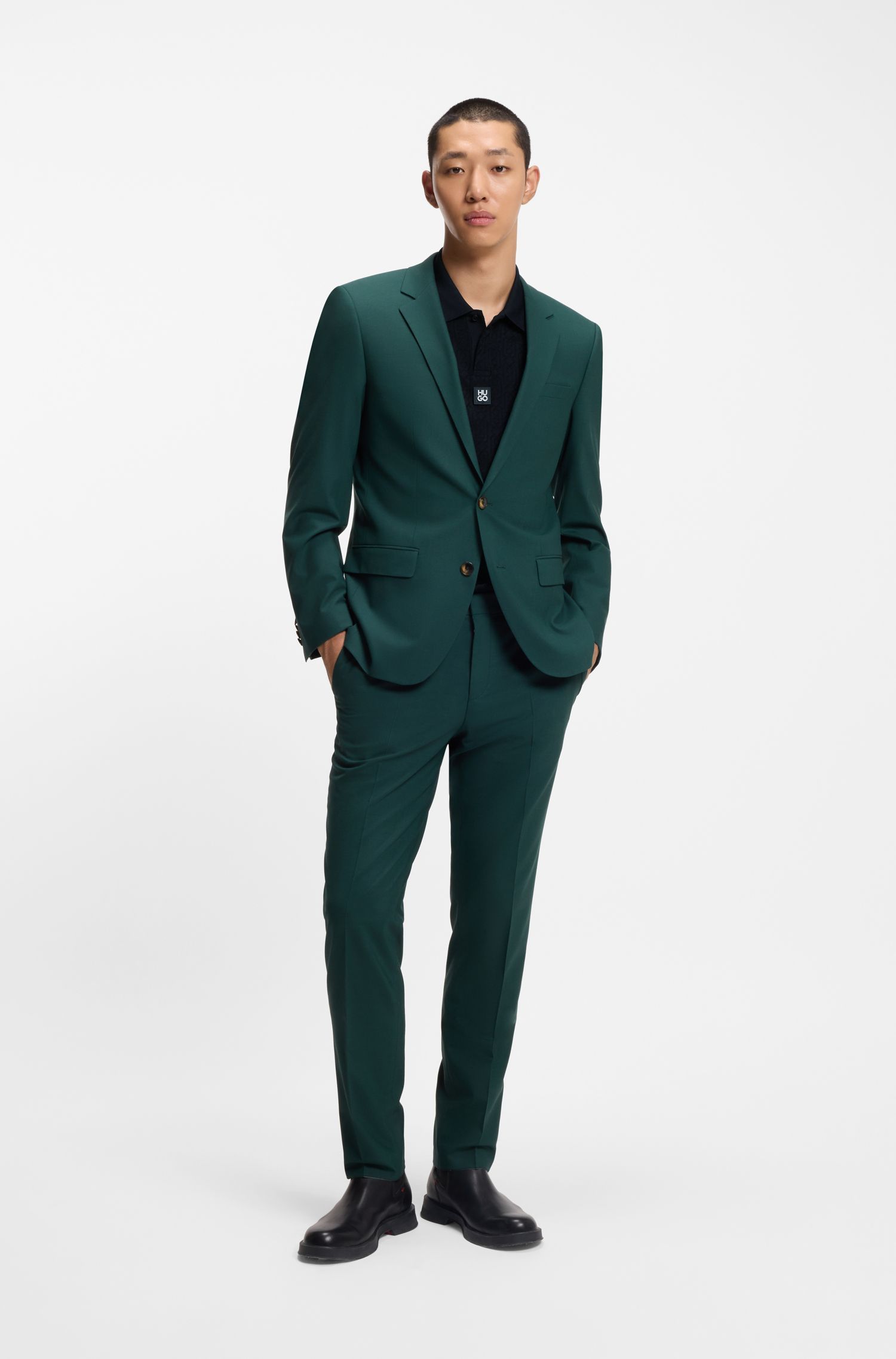 HUGO - Áo polo dáng relaxed-fit với họa tiết jacquard