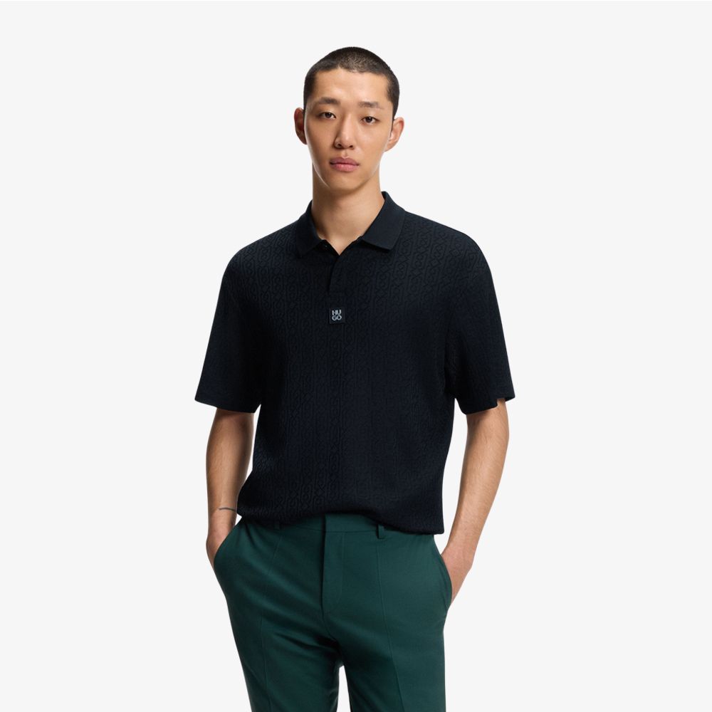 HUGO - Áo polo dáng relaxed-fit với họa tiết jacquard