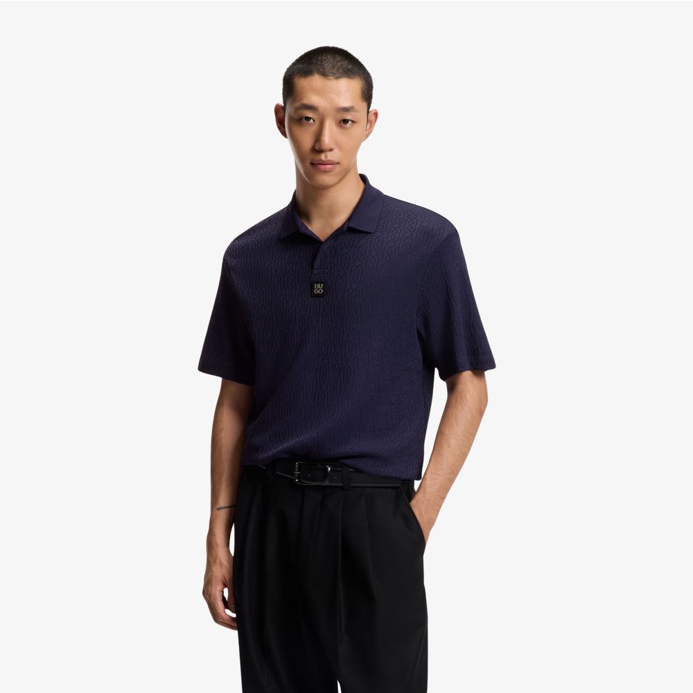 HUGO - Áo polo dáng relaxed-fit với họa tiết jacquard