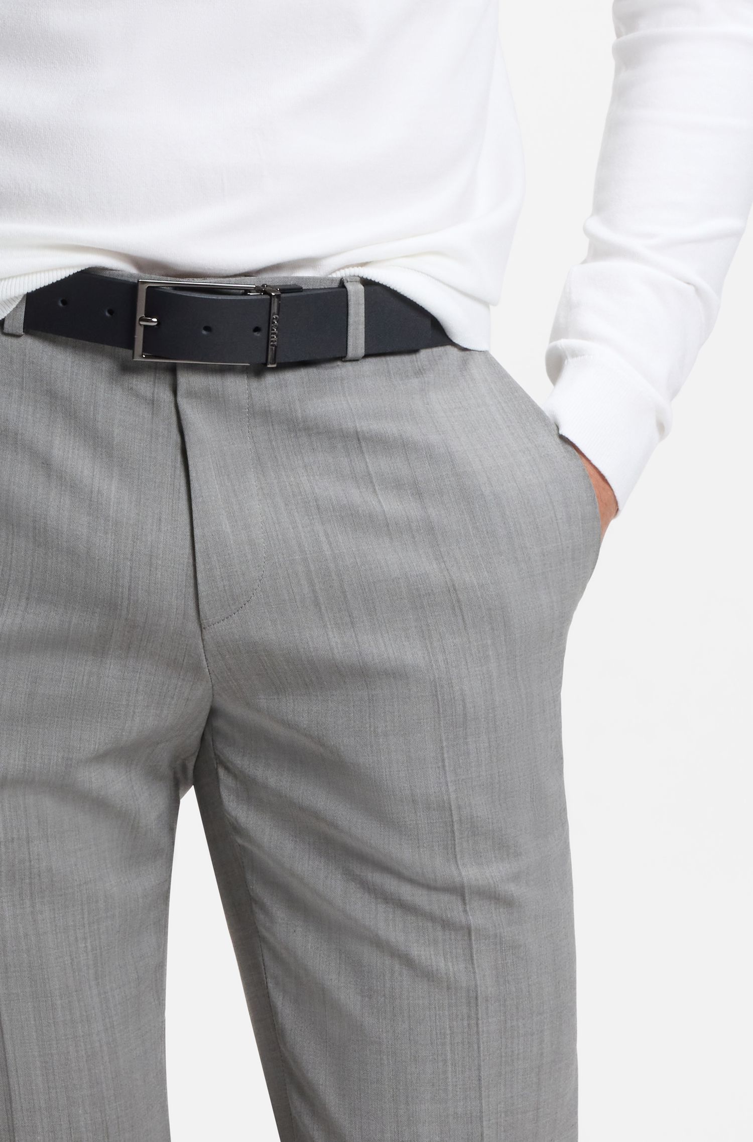 HUGO - Thắt lưng da với đai giữ khắc logo màu gunmetal