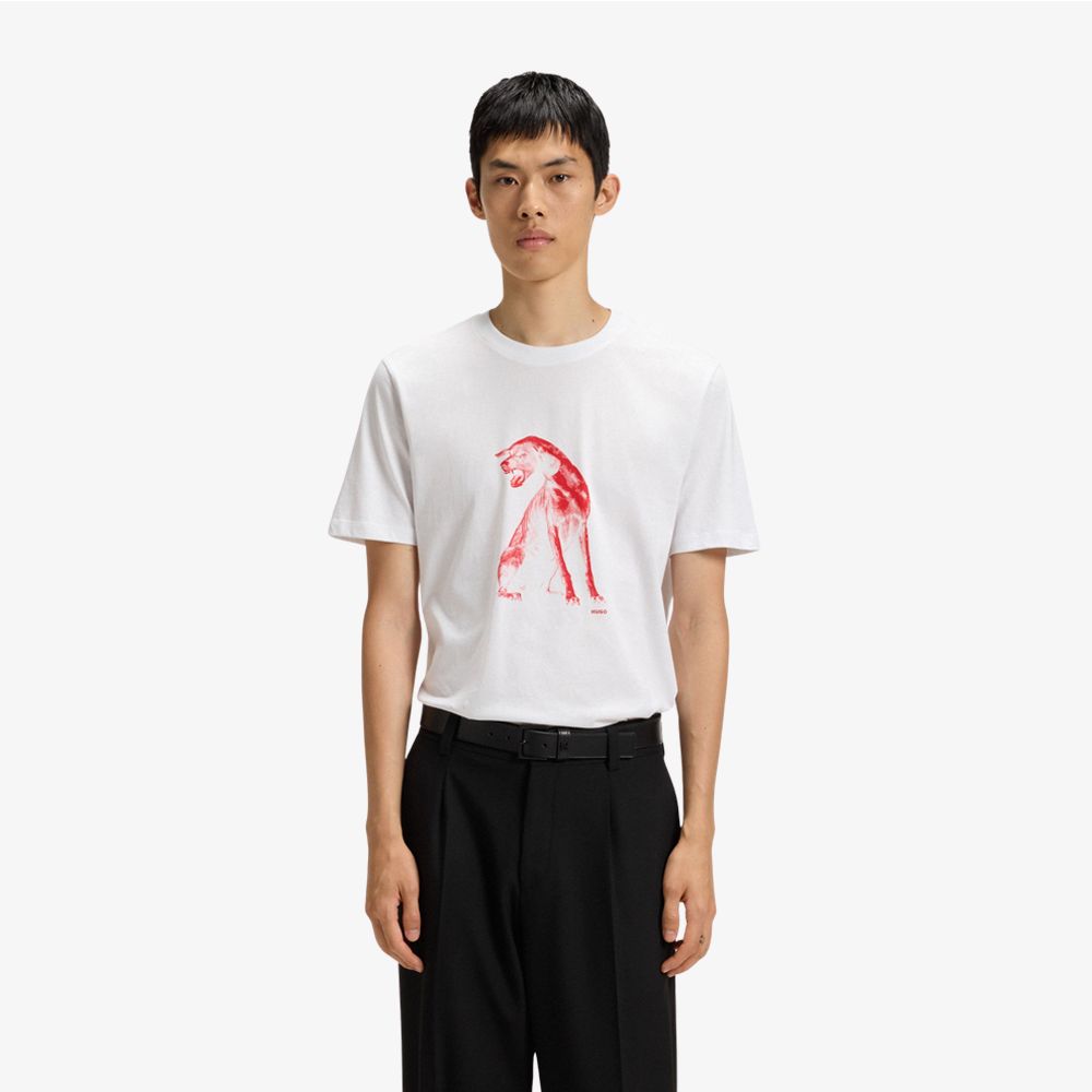 HUGO - Áo thun cotton jersey in họa tiết chú chó