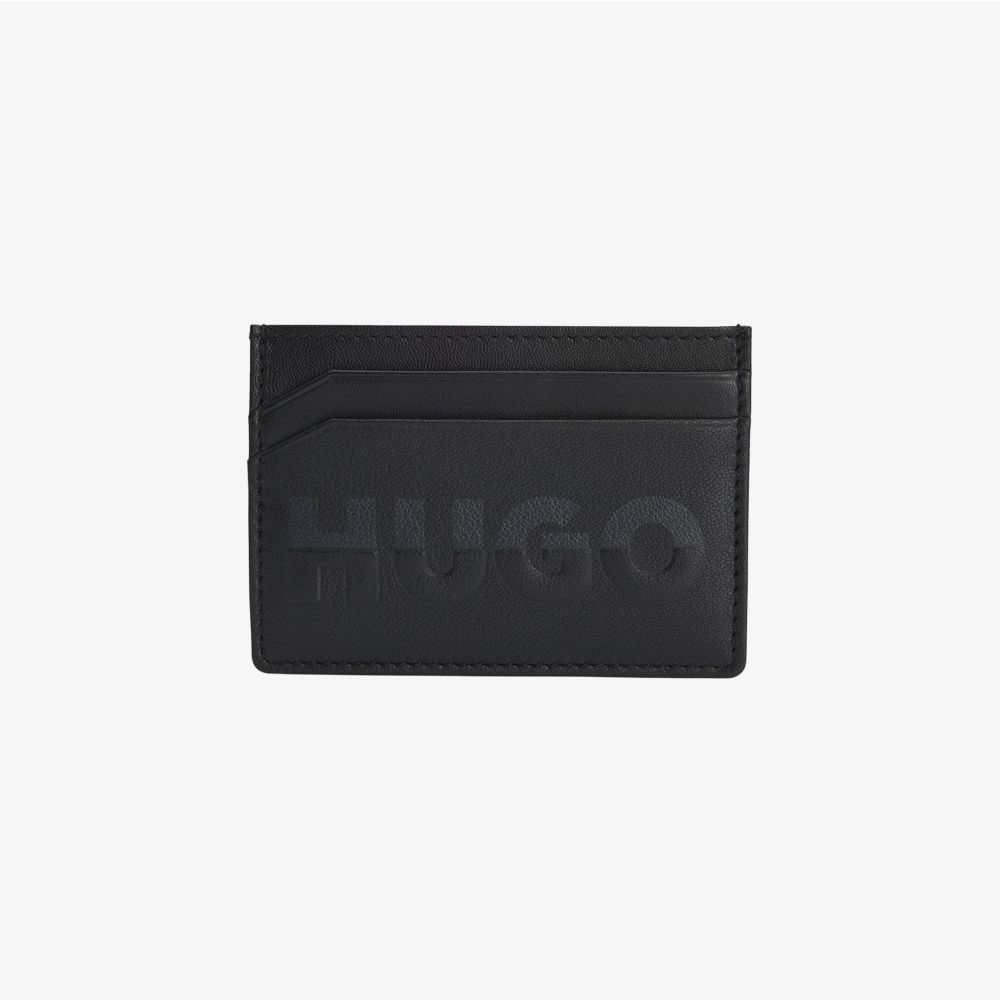 HUGO - Ví đựng thẻ da mờ với logo cắt đôi