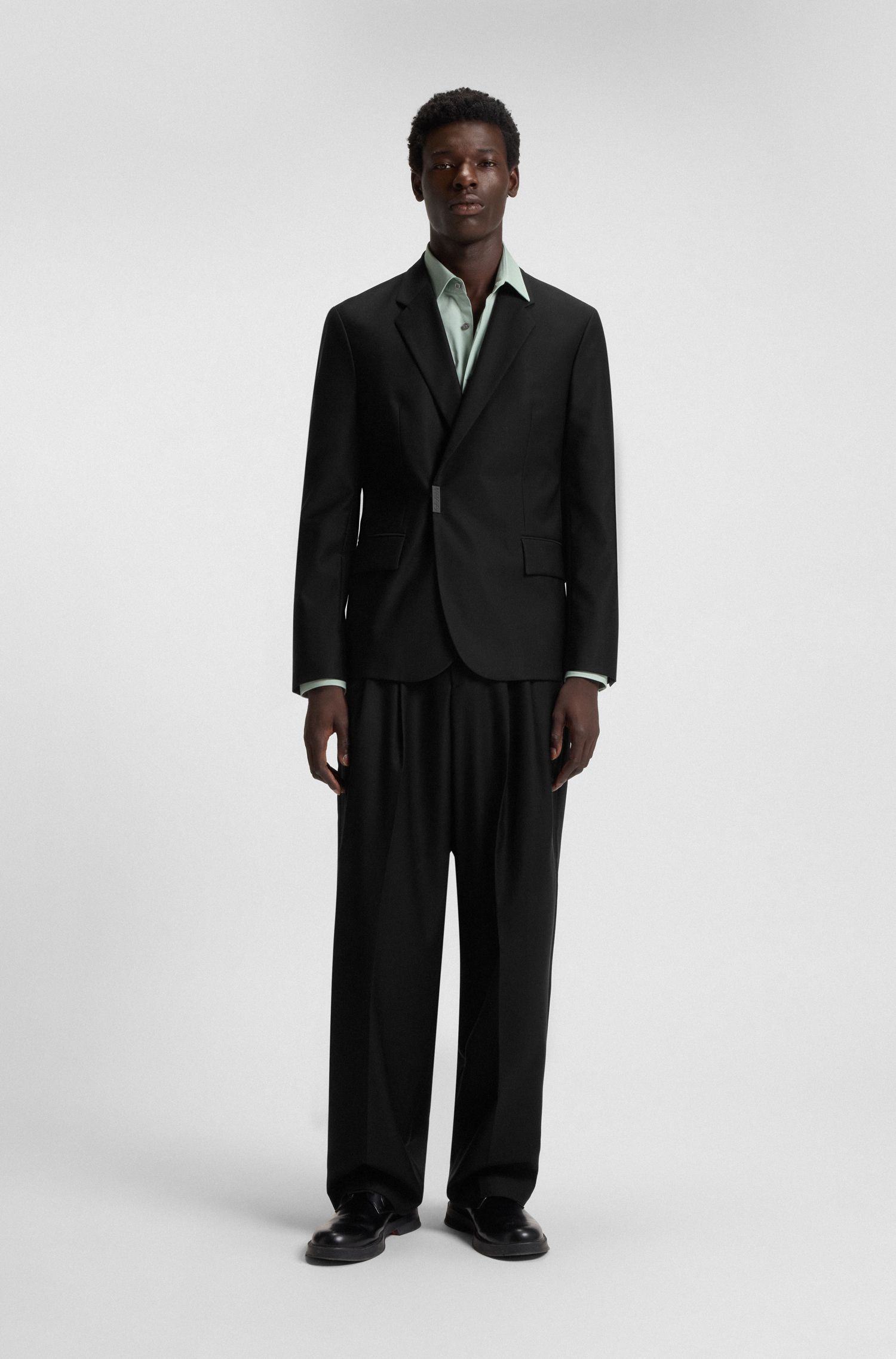HUGO - Áo khoác suit dáng slim-fit với khóa logo