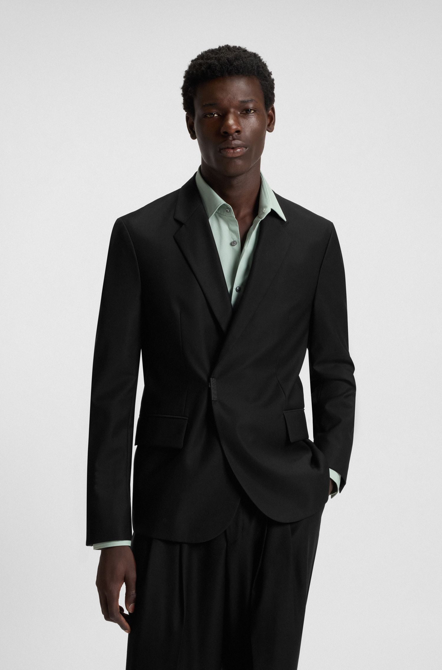 HUGO - Áo khoác suit dáng slim-fit với khóa logo