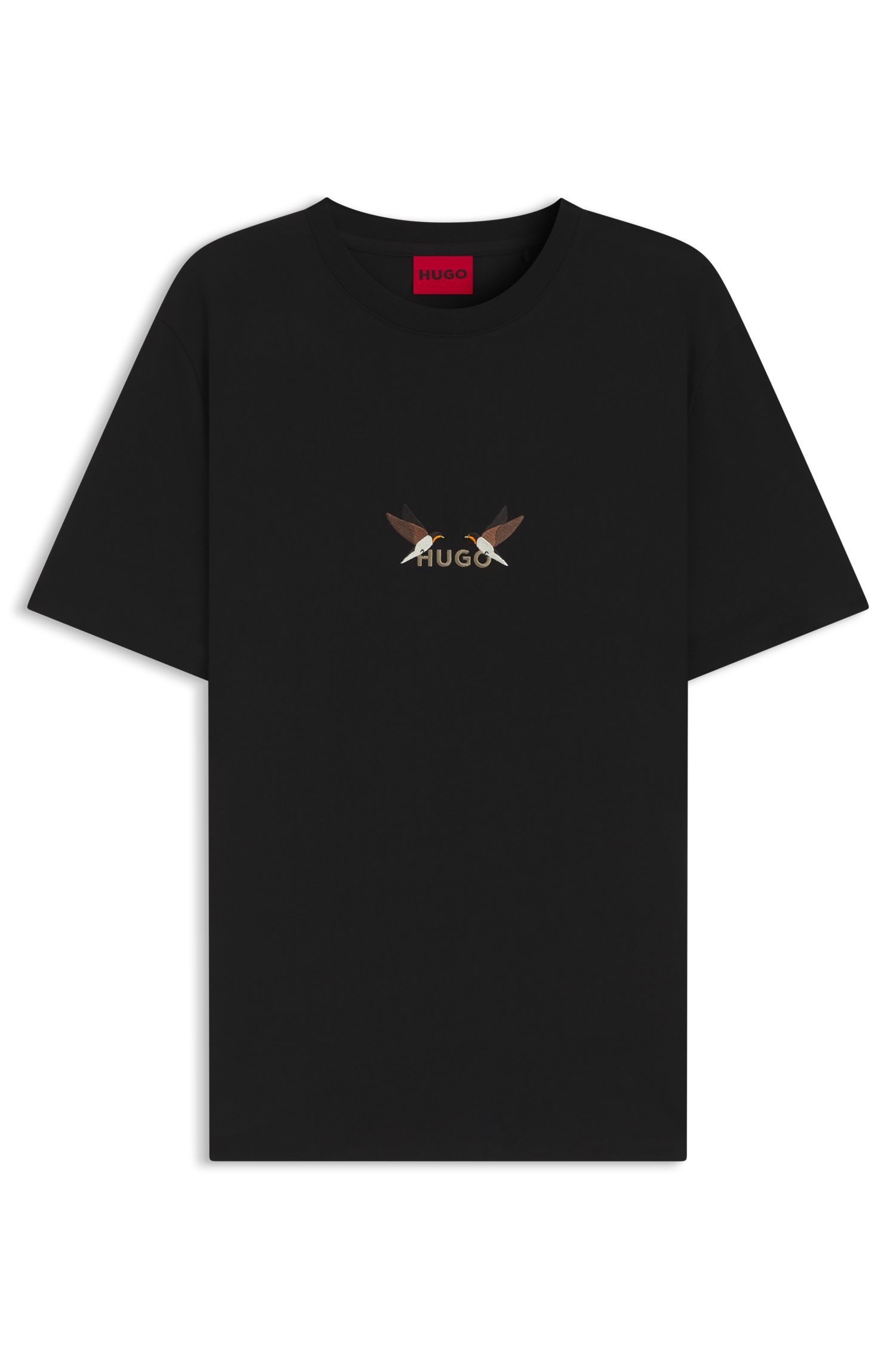 HUGO - Áo thun cotton jersey in logo thêu nghệ thuật