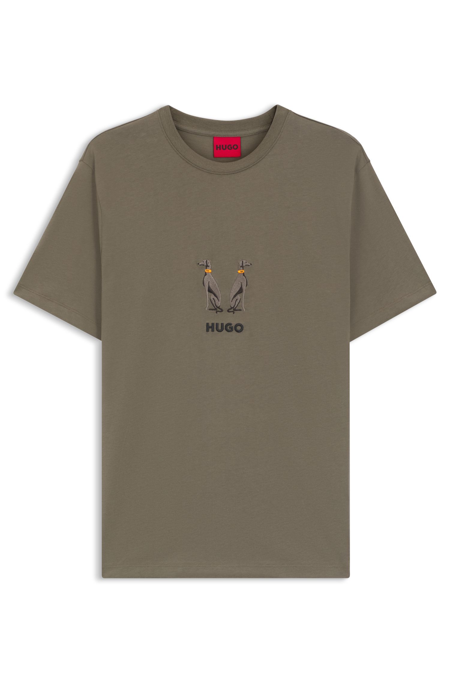 HUGO - Áo thun cotton jersey in logo thêu nghệ thuật