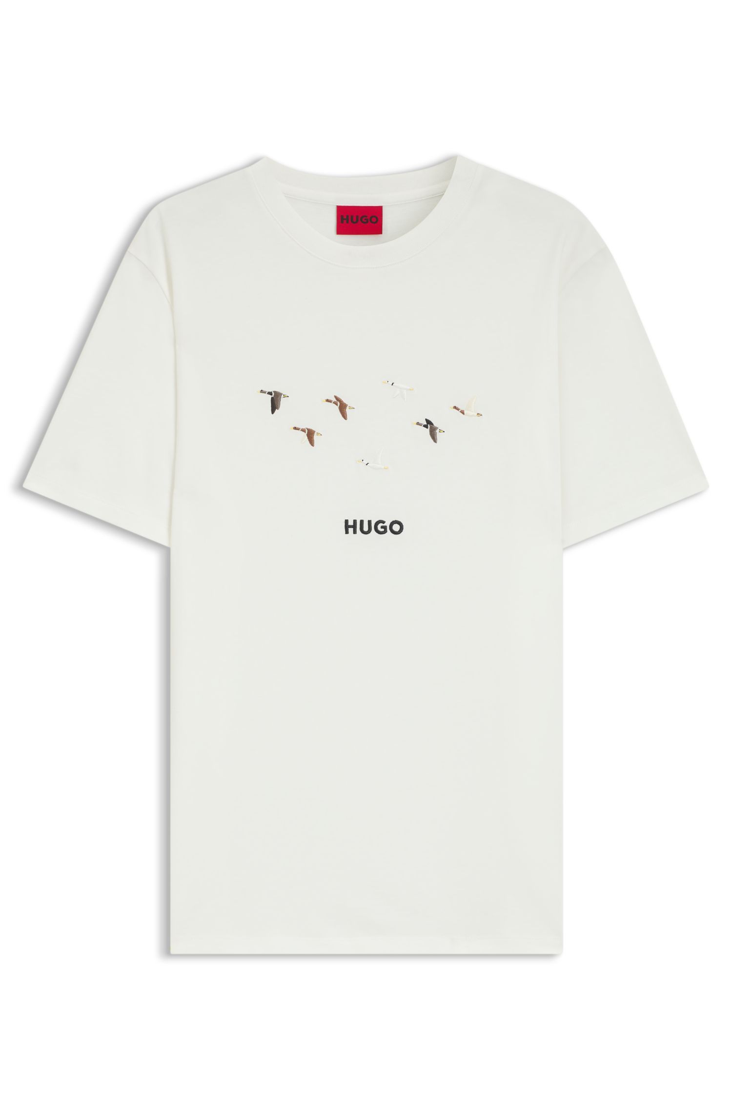 HUGO - Áo thun cotton jersey in logo thêu nghệ thuật