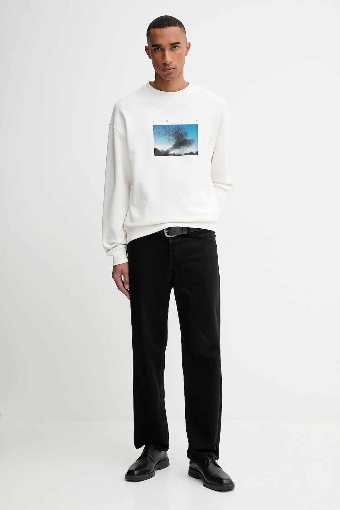 HUGO - Áo sweatshirt cotton in họa tiết chim bay