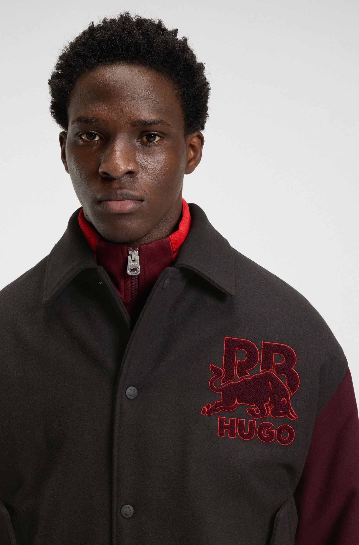 Áo khoác varsity HUGO x RB dáng regular-fit với hình in bò tót Racing Bulls